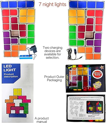 Miniatura 7 de Luz nocturna nuevas actualizaciones DIY apilable LED 3D rompecabezas luces de lámpara nocturna 7 colores luces de noche entrelazadas inducción luces