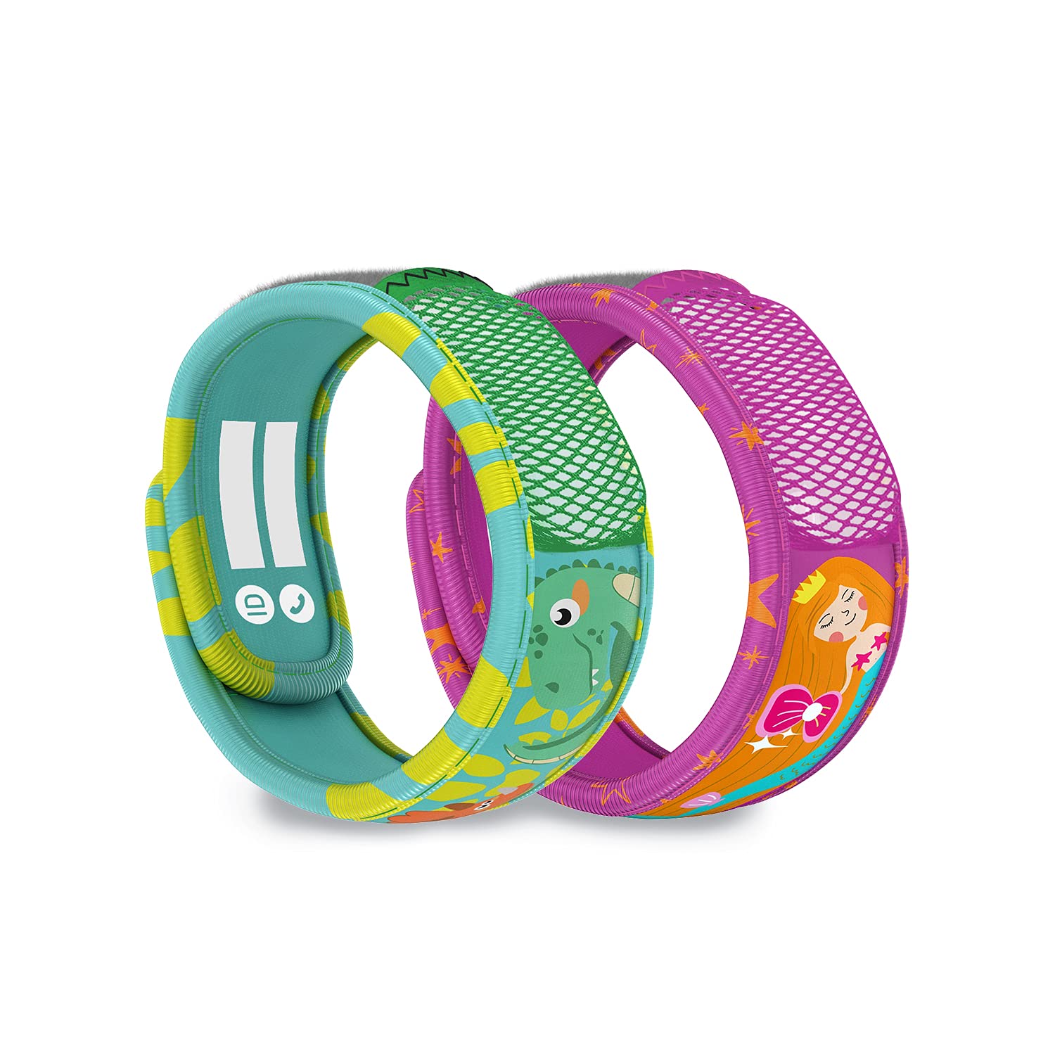 PARA'KITO Mosquito Repellent Pack - 2 Kids Wristbands & 2 Refills Green Dinosaur/Mermaid
