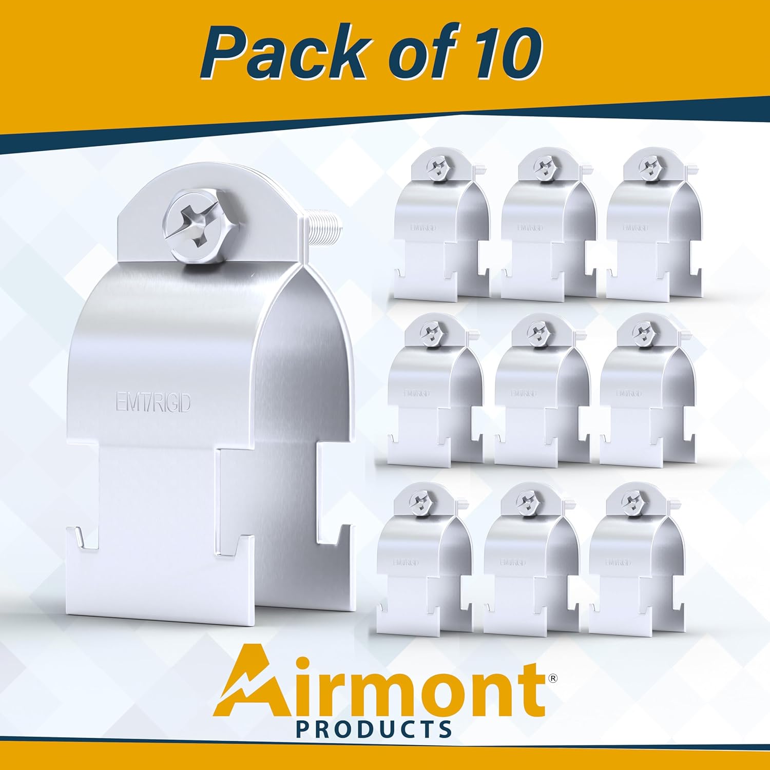 (Pack of 10) 2'' Rigid Conduit Clamp, Electrogalvanized Steel, Corrosion-Resistant, Fits Strut Channel, Electrical Conduit Mounting Hardware – Silver 2 Inch Electrical Clamps