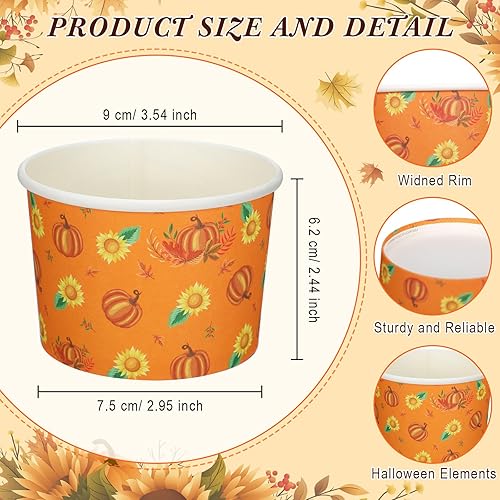 Miniatura 10 de 300 tazas desechables de 8 onzas para refrigerios de Halloween, cuencos de postre, tazas de calabaza, vasos de papel de esqueleto, tazas de helado