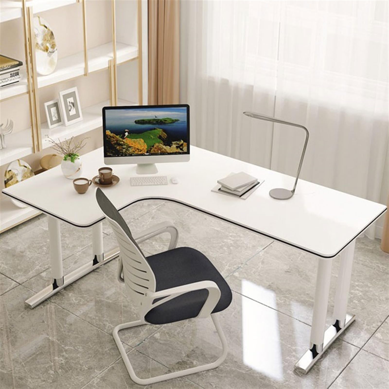 Semplice Tavolo da scrivania angolare for PC, tavolo da scrivania, semplice e moderno, tavolo da studio for studenti, scrivania angolare a L, scrivania da ufficio, camera da letto, casa Scrivere(White