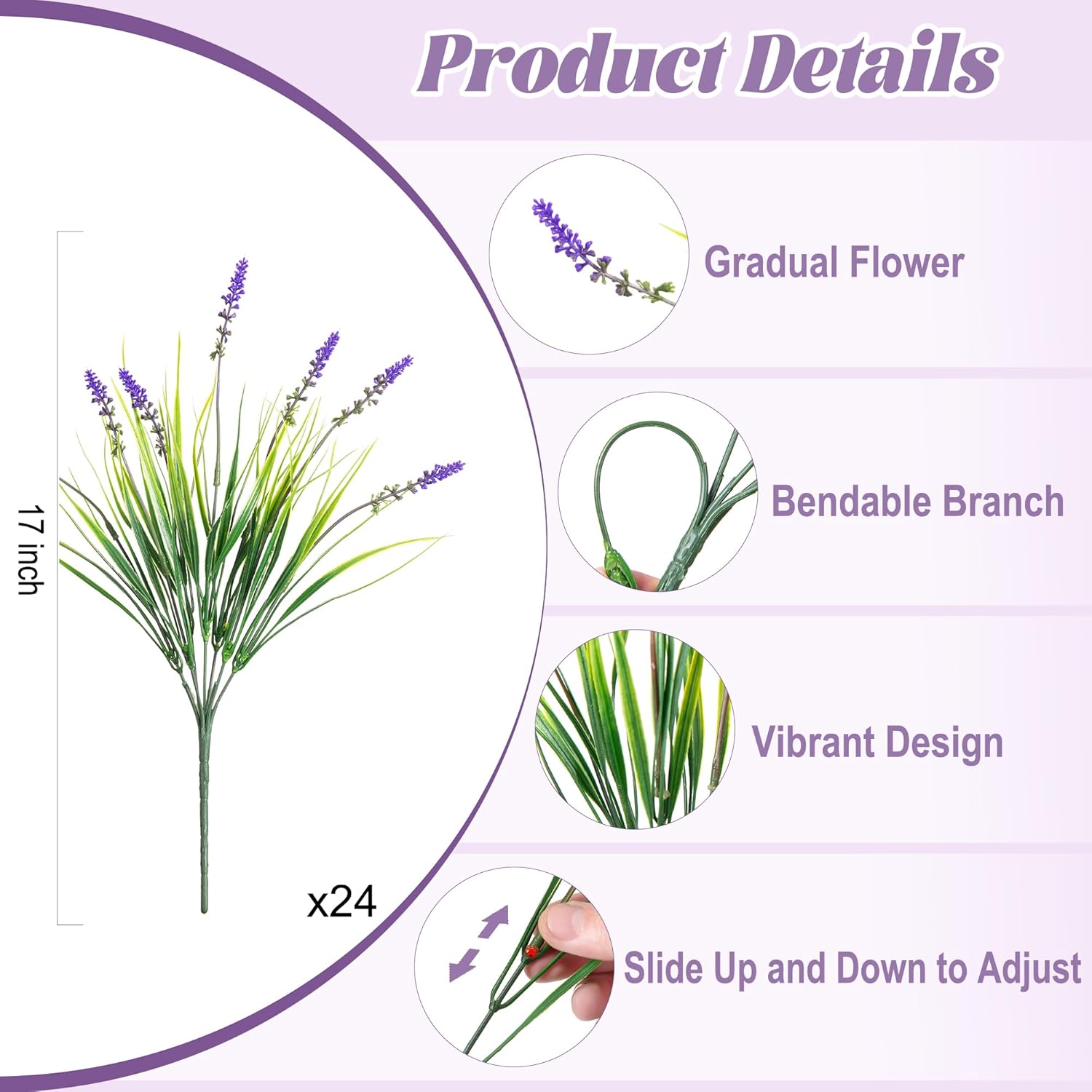 24 Pcs Artificial Faux Plants for Outdoor Spring Decoration, Fake Monkey Grass for Garden Porch Balcony Planters, Fake Greenery Shrubs UV Resistant No Fade Plants Bush for Pathway(Purple)