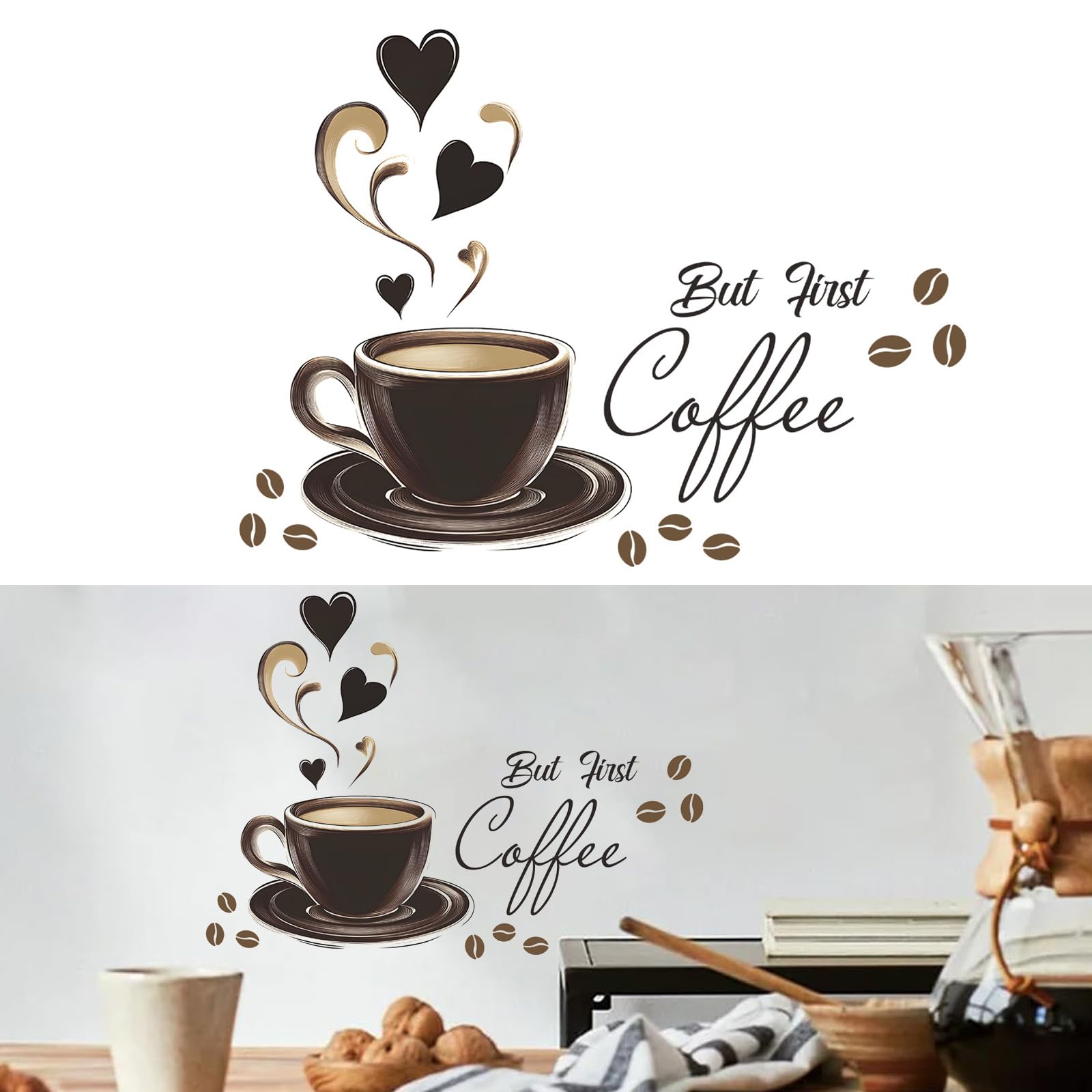 Wandtattoo Wandaufkleber Kaffee Zeit But First Coffee Eule Cappuccino Wandsticker Wanddeko für Küche Esszimmer