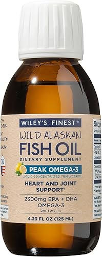Wiley's Finest Suplemento líquido Wild Alaskan Fish Oil Peak Omega-3 – 2300 mg EPA y DHA Omega-3 – Sabor a limón – 4.23 oz (25 porciones)