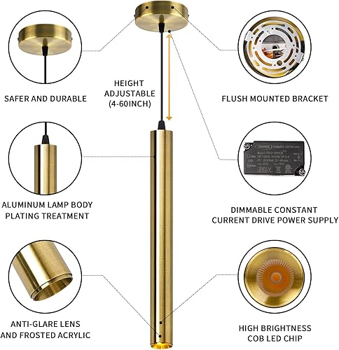 Miniatura 2 de OKELI Luces Colgantes Modernas 4000K Bronce LED Regulables Accesorios de Lámparas Colgantes Iluminación Colgante para Isla de Cocina, Bar,