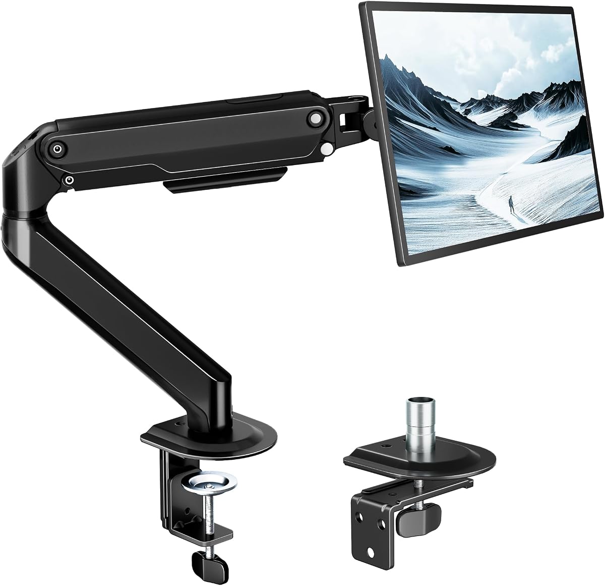 Brazo para monitor individual, pantalla de 17 a 32 pulgadas, ajuste de movimiento completo, 20 libras | Brazo de resorte mecánico, acero resistente, estable, soporte para monitor de escritorio, brazo para monitor ajustable con abrazadera y ojal, VESA 75/100