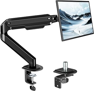 monTEK Single Monitor Arm Mount for 17-32 Inch Screens, Heavy Duty Steel Mechanical Spring Desk Monitor Stand, Full Motion Adjustable Monitor Arm with Clamp & Grommet, VESA 75/100, Holds up to 20lbs