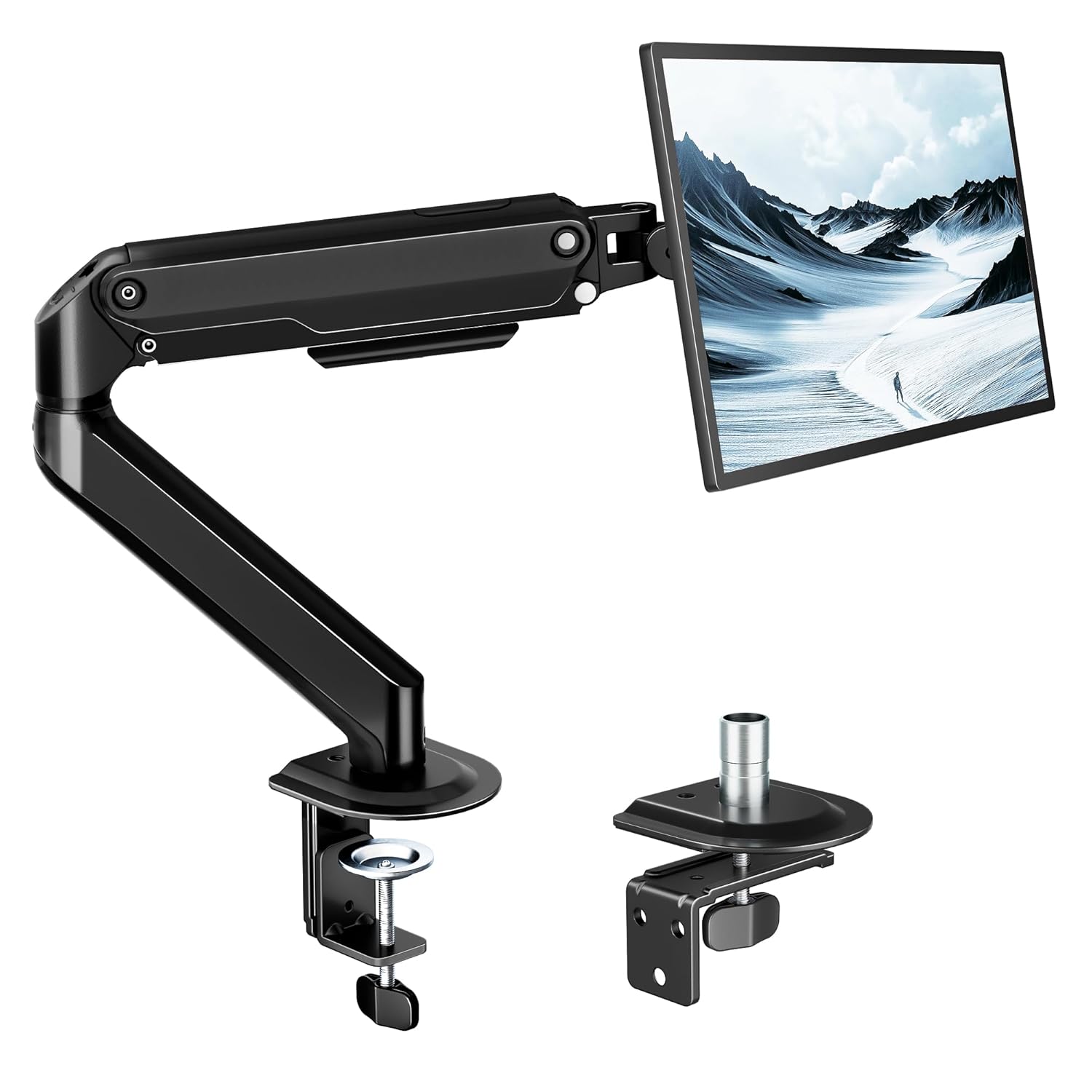 monTEK Single Monitor Arm Mount for 17-32 Inch Screens Heavy Duty Steel Mechanical Spring Desk Monitor Stand Full