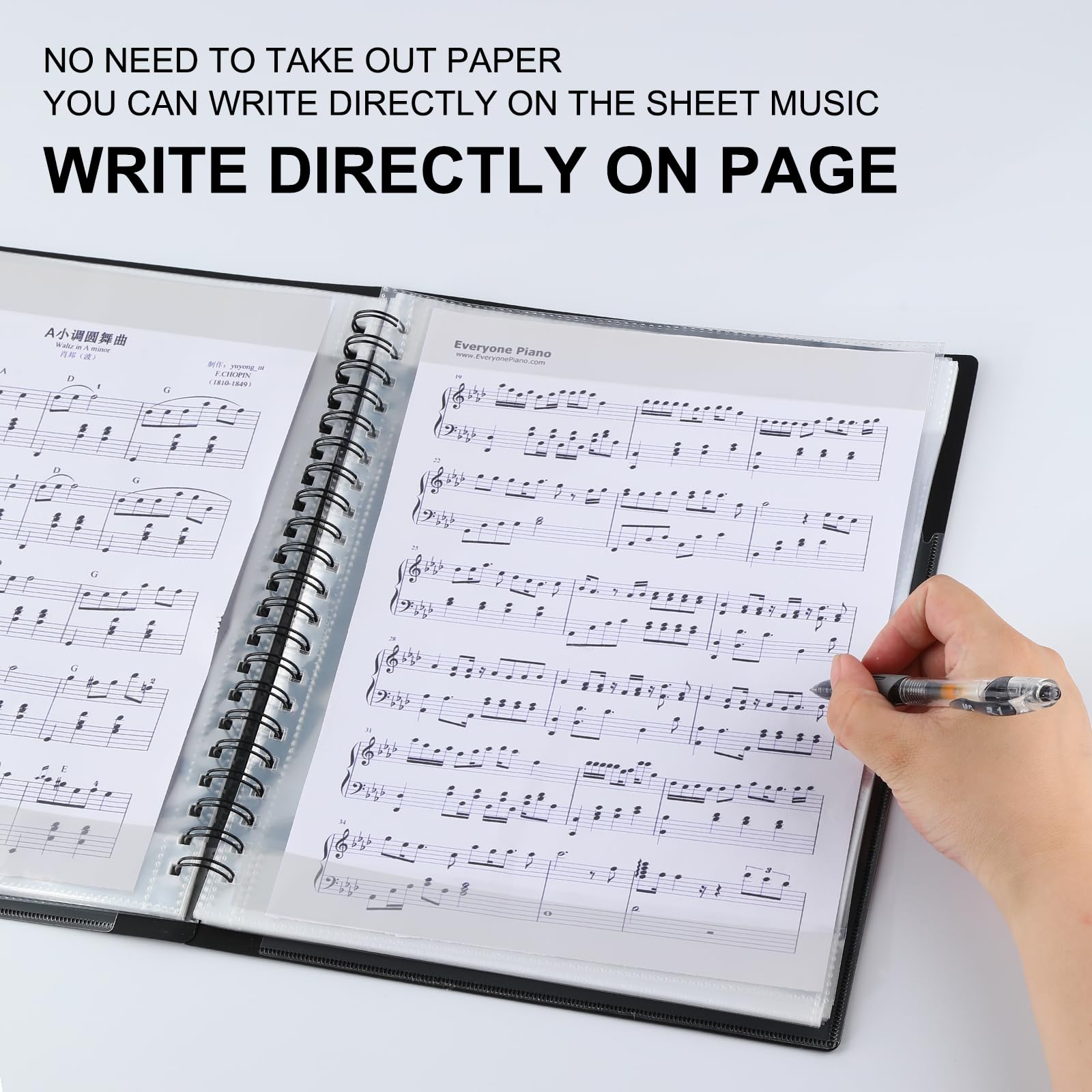 Musfunny Classeur de partitions A4 : 80 pages avec 30 pochettes | Dossier de musique pour piano inscriptible – Organiseur de partitions pour chorale, chanteur, scène, spectacle