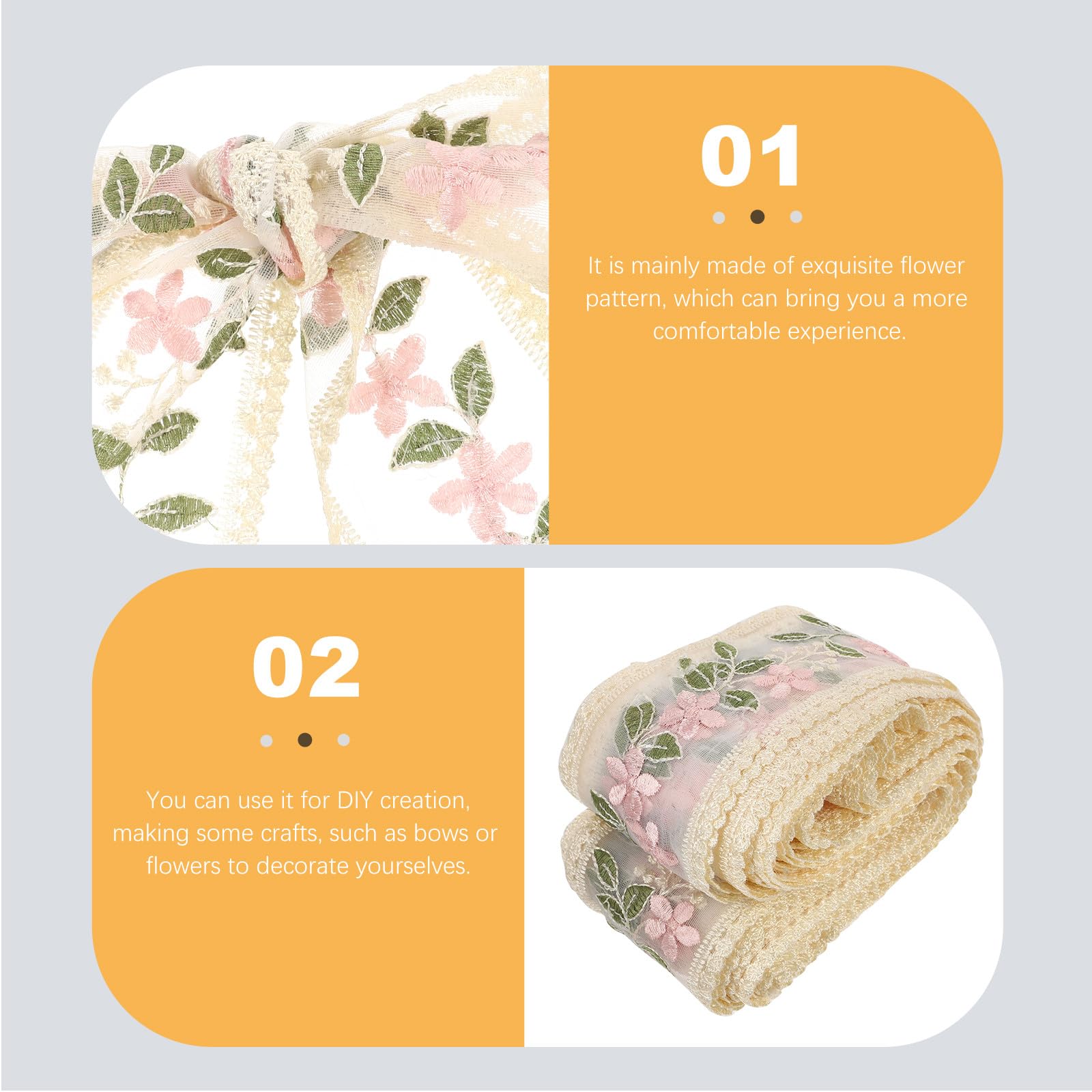 Encaje Bordado Floral Adorno para Costura 15 Yardas de Algodón | Ribete para Prendas y Manteles, Uso en Manualidades y Fiestas, Patrón de Flores