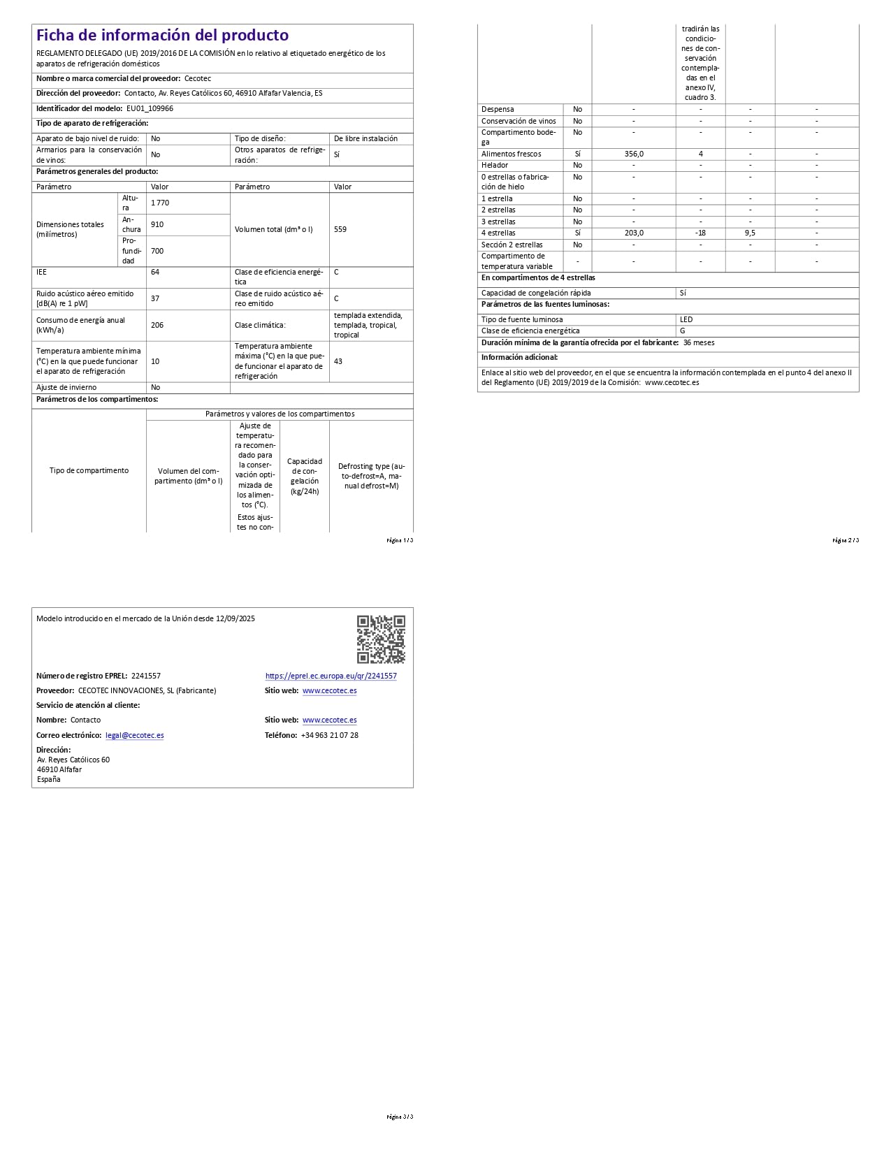 Cecotec Amerikanischer Kühlschrank 559L Total No Frost mit Wasserspender Bolero CoolMarket SBS 559 Inox C. Höhe 177cm und 91cm Breite, Niedriger Verbrauch, Inverter-Kompressor, Smart-Modus