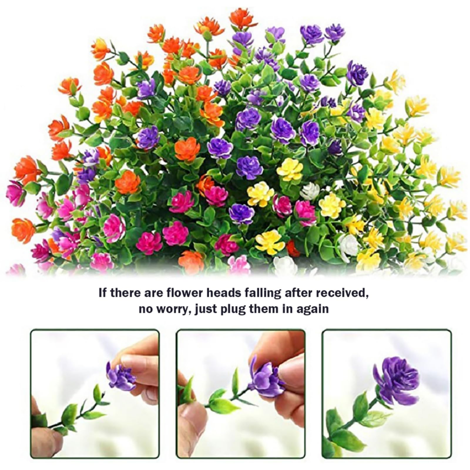 Satefello 6 Bundles Artificial Flowers for Outdoors, Fake Mums UV Resistant Plants with Flowers Faux Plastic Plants for Outside Planter Window Box-Yellow