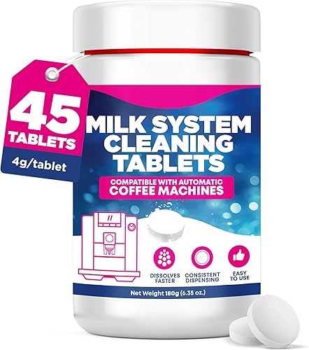 45 unidades, botella de 6.35 oz Tabletas de limpieza del sistema de leche para máquinas de café automáticas, compatibles con máquinas de café