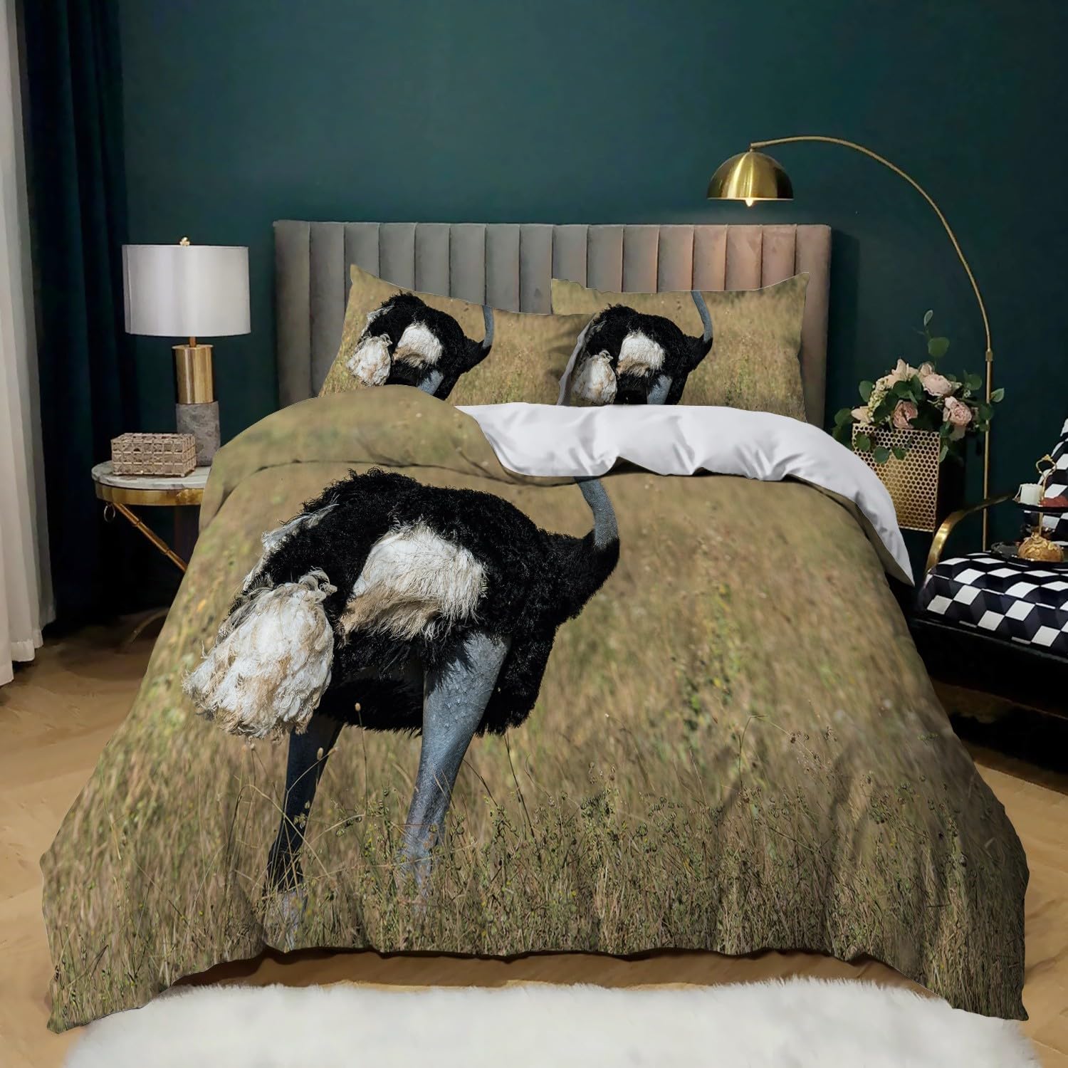 Parure de Lit Autruche pour Chambre Parentale Cosy Microfibre 240x260 cm