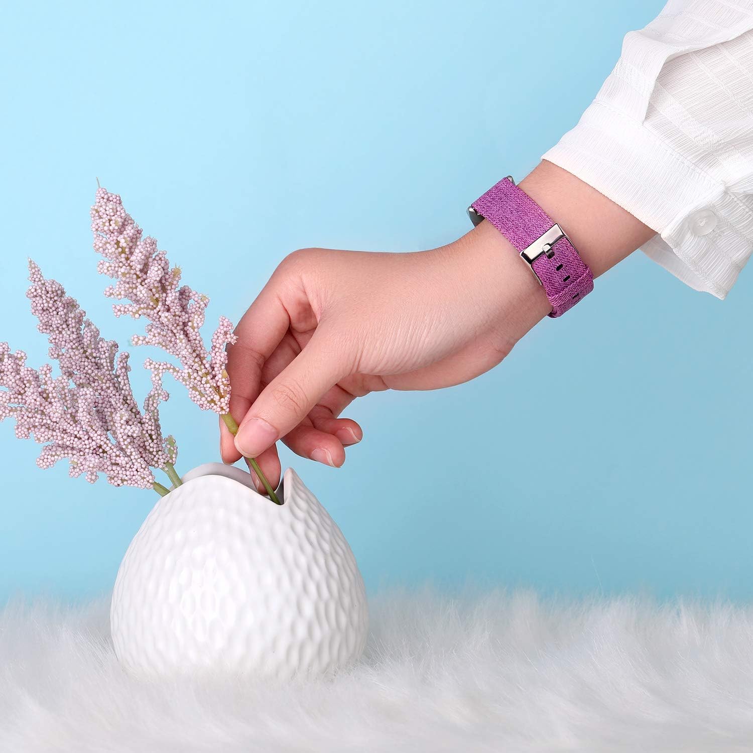 (2 Pack) Witzon Fabric Woven Bands Compatible with Fitbit Charge 4 / Charge 3 / Charge 3 SE, Breathable Canvas Replacement Straps Wristbands Accessories for Women Men, Purple Orange, Small : Electronics