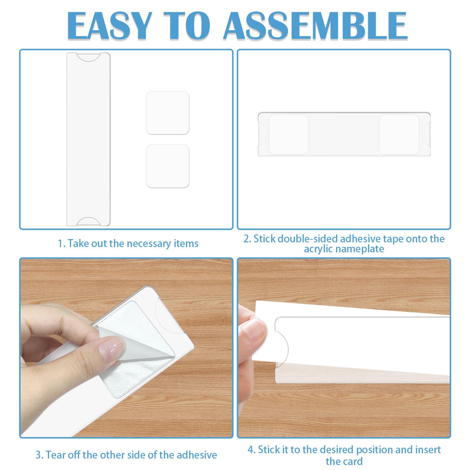 Paquete de 10 soportes acrílicos para placa de identificación para puerta y pared, 5 x 20,3 cm, letrero transparente para puerta de oficina con cinta adhesiva para el hogar, negocios