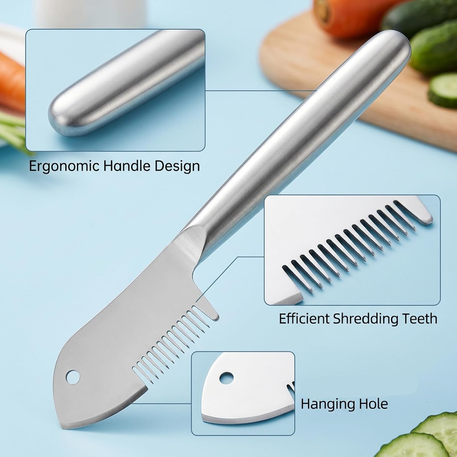 2 Pcs Julienne Shredder, Vegetable Shredder Handheld, Veggie Shredder Handheld, Julienne Vegetable Peelers Slicer, Stainless Steel Kitchen Grater with Comfort Grip Handle image 3