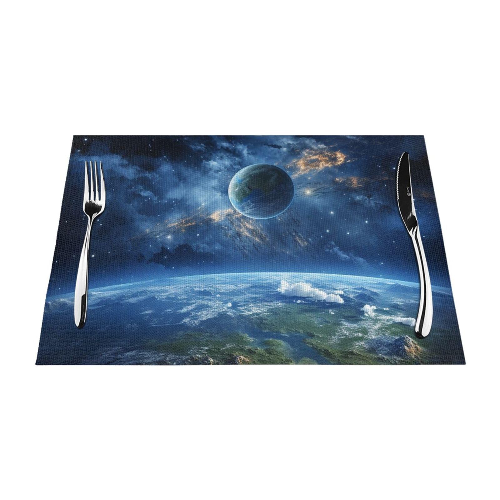 Sets de table en vinyle pour cuisine et salle à manger décor Terre et espace lavables