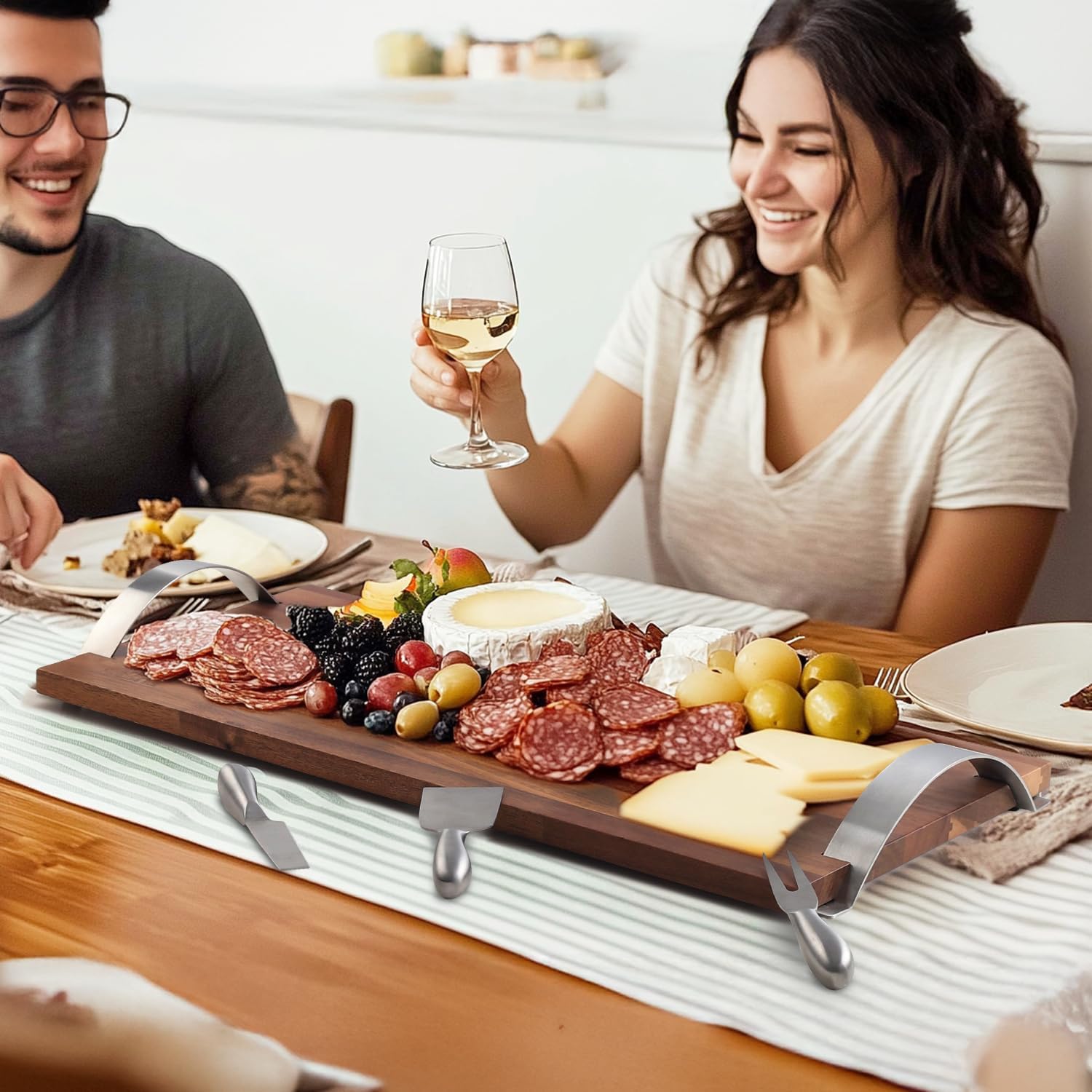 Artestia 1800W Electric Outdoor Grill with Lid, 24" Large Acacia Charcuterie Board for BBQ, Party, Family Dinner