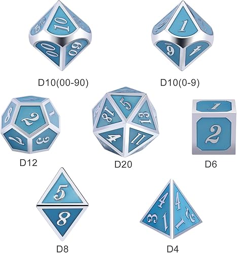 Miniatura 4 de DNDND - Juego de dados de metal DND que brillan, dados de metal azul luminosos para juegos de rol, Dungeons and Dragons y otros juegos de mesa