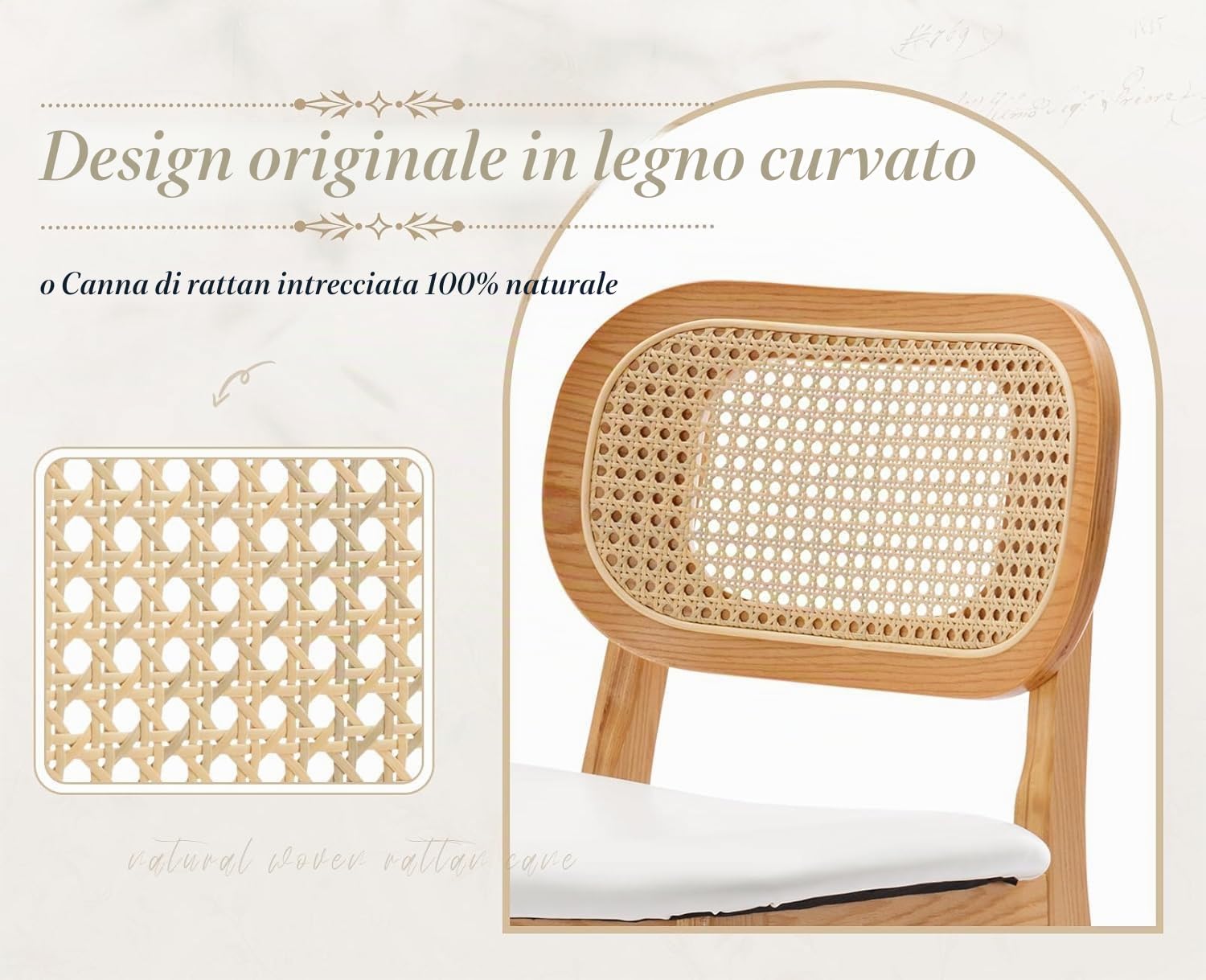 chairus Set di 2 Sgabelli da Cucina in Legno Sgabelli da Bar in Pelliccia Sintetica Sedie Alte con Schienale in Rattan Sgabelli Imbottiti per Bar/Sala da Pranzo/Banco, Beige