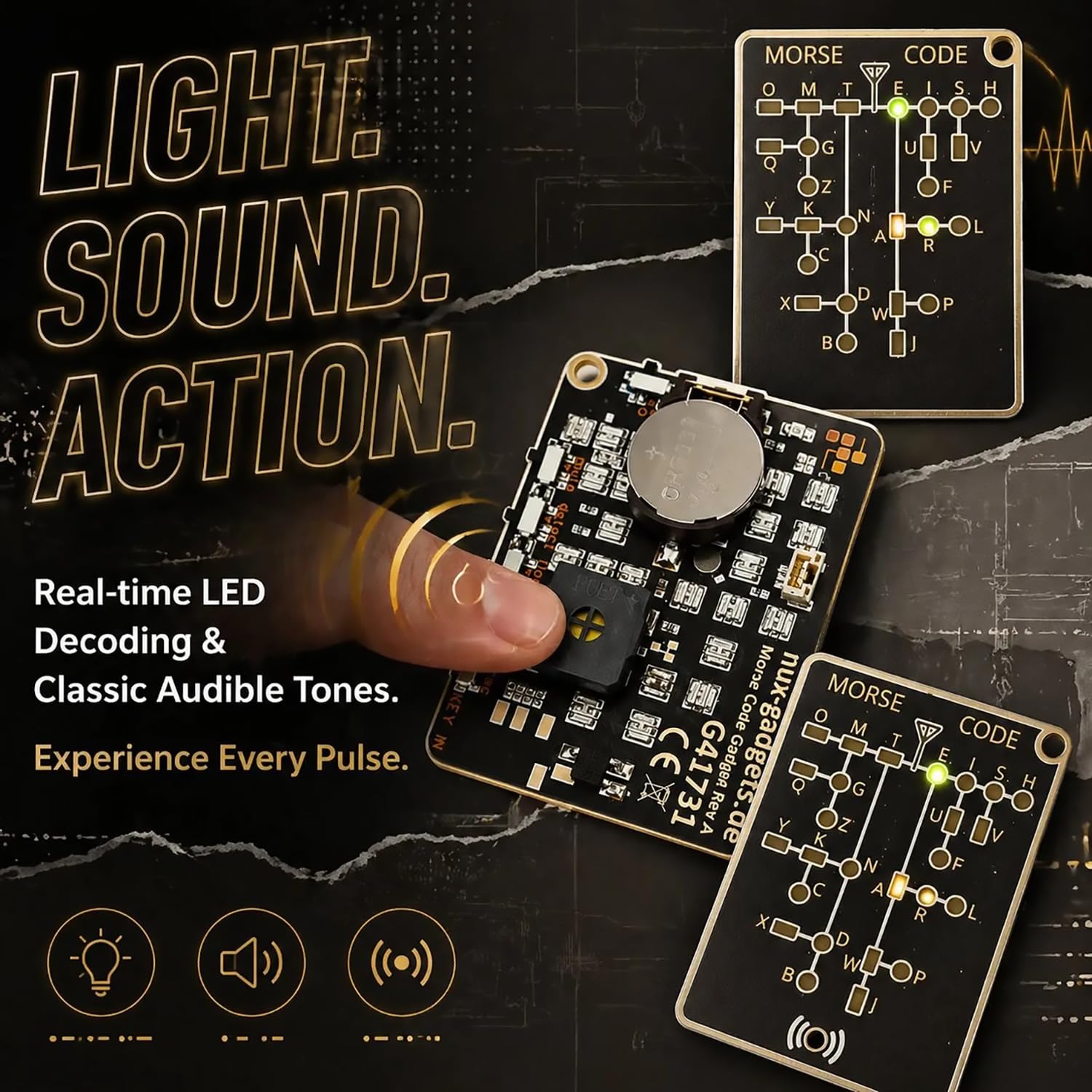 Morse Code Trainer Card Pro (LED Edition) – Interactive LED Morse Code Learning Tool, Professional PCB Style, Multi-Mode Trainer with Immediate Feedback and Practice Features (1pc) — view 3