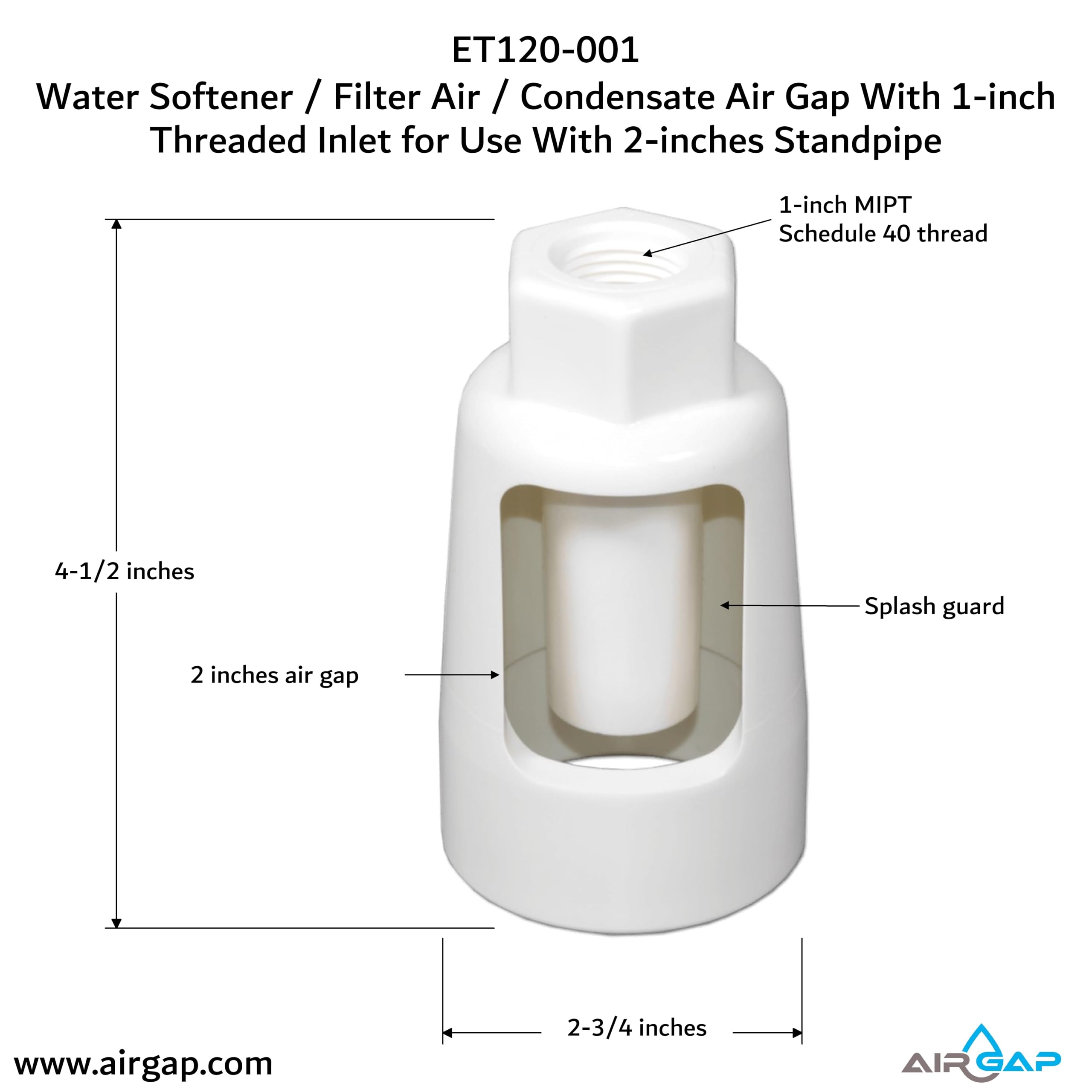 Water Softener/Filter Air/Condensate Air Gap With 1-inch Threaded
