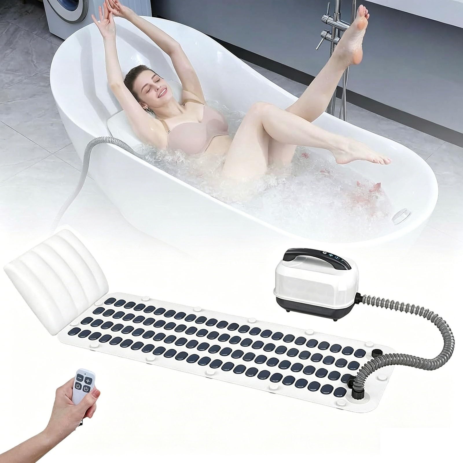 Masajeador de burbujas para spa portátil con alfombrilla antideslizante y control remoto