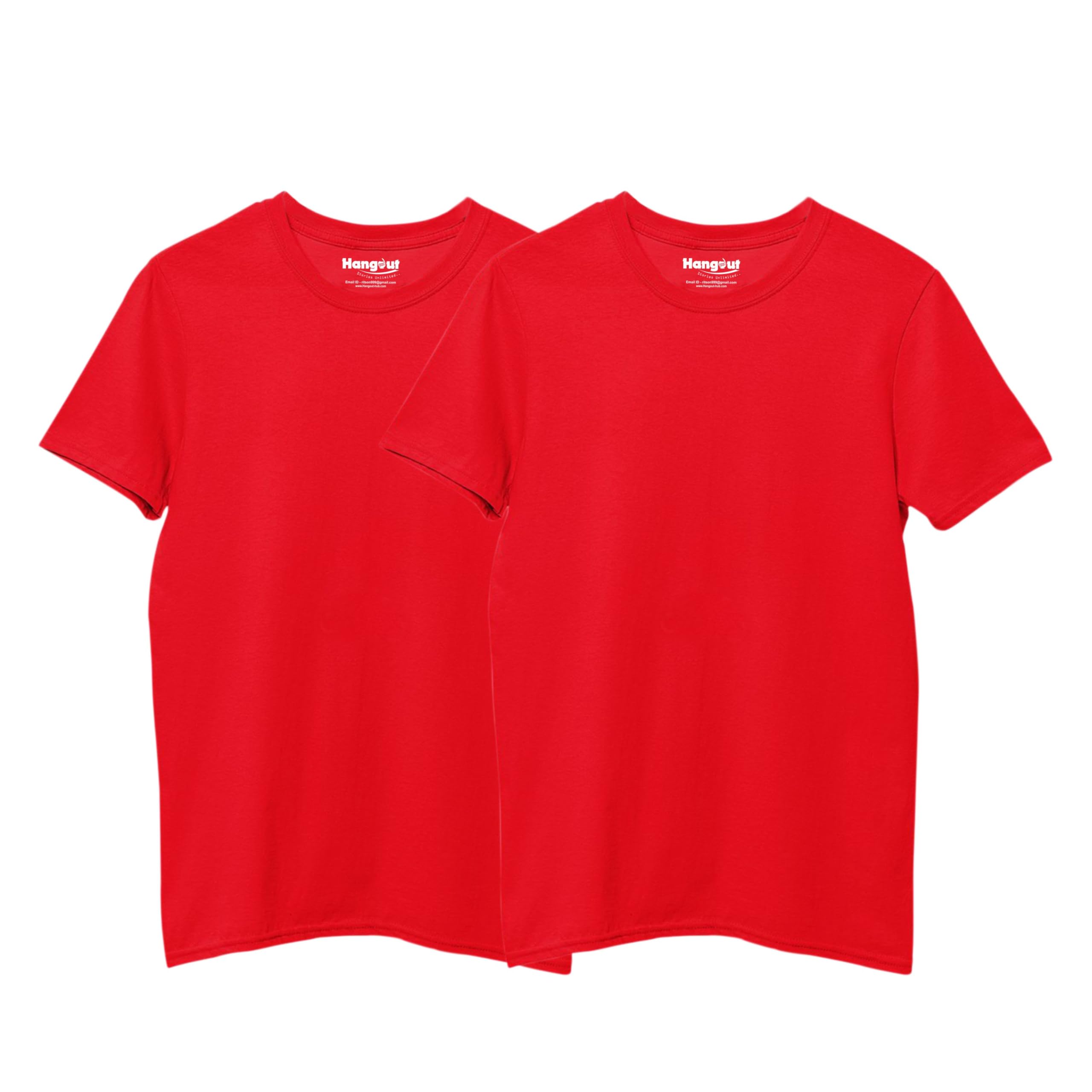 Hangout Hub Girl's Round Neck Solid T-Shirts Girls Plain Tshirt (Red Red;4-6 Years) Pack of 2 Kids T-Shirts