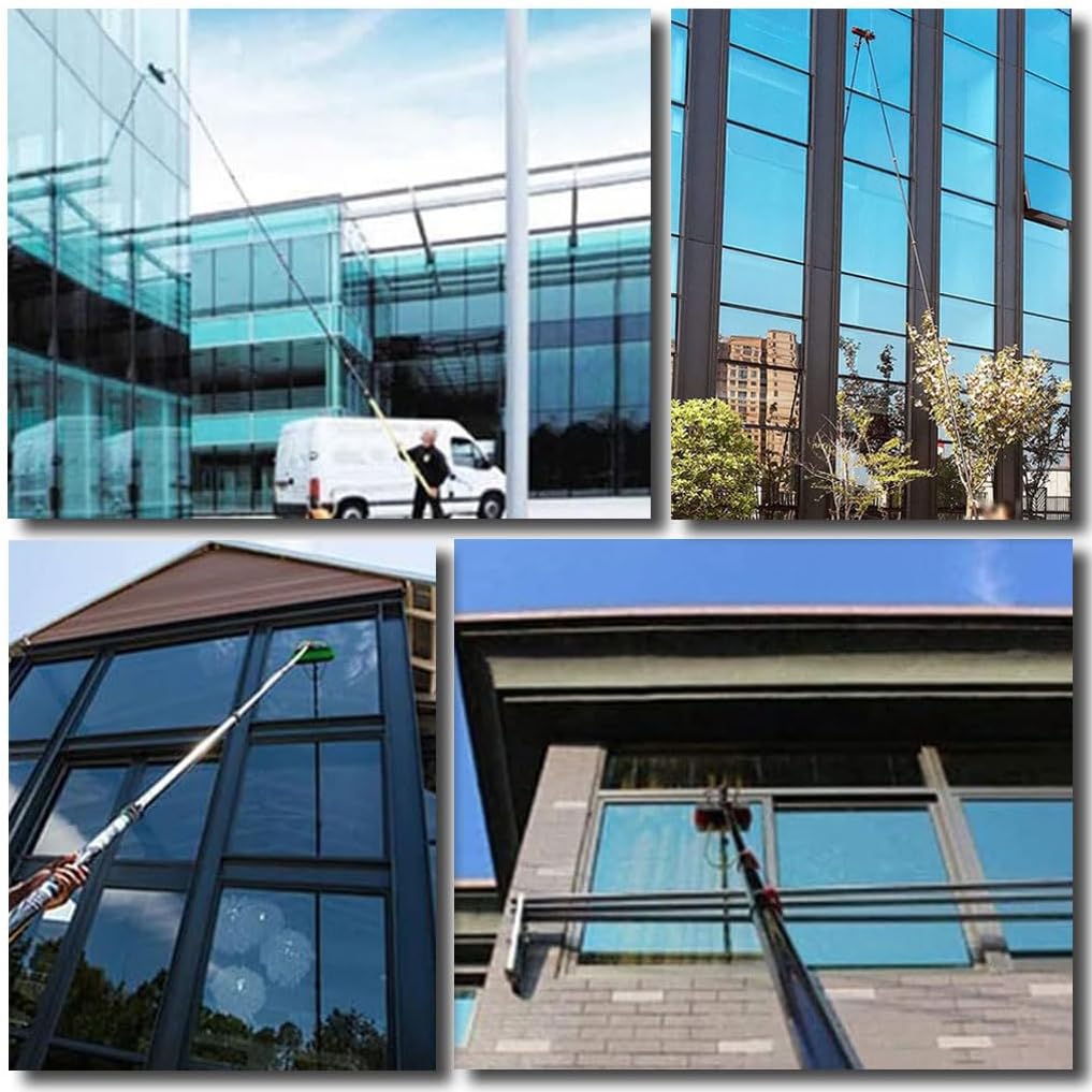 Photovoltaic Panel Cleaning Tool Window Cleaning Telescopic Pole Brush, Water Fed Window Washing Brush Glass Cleaner Wall Cleaning Tool with 4 Water Outlets 20ft/6m
