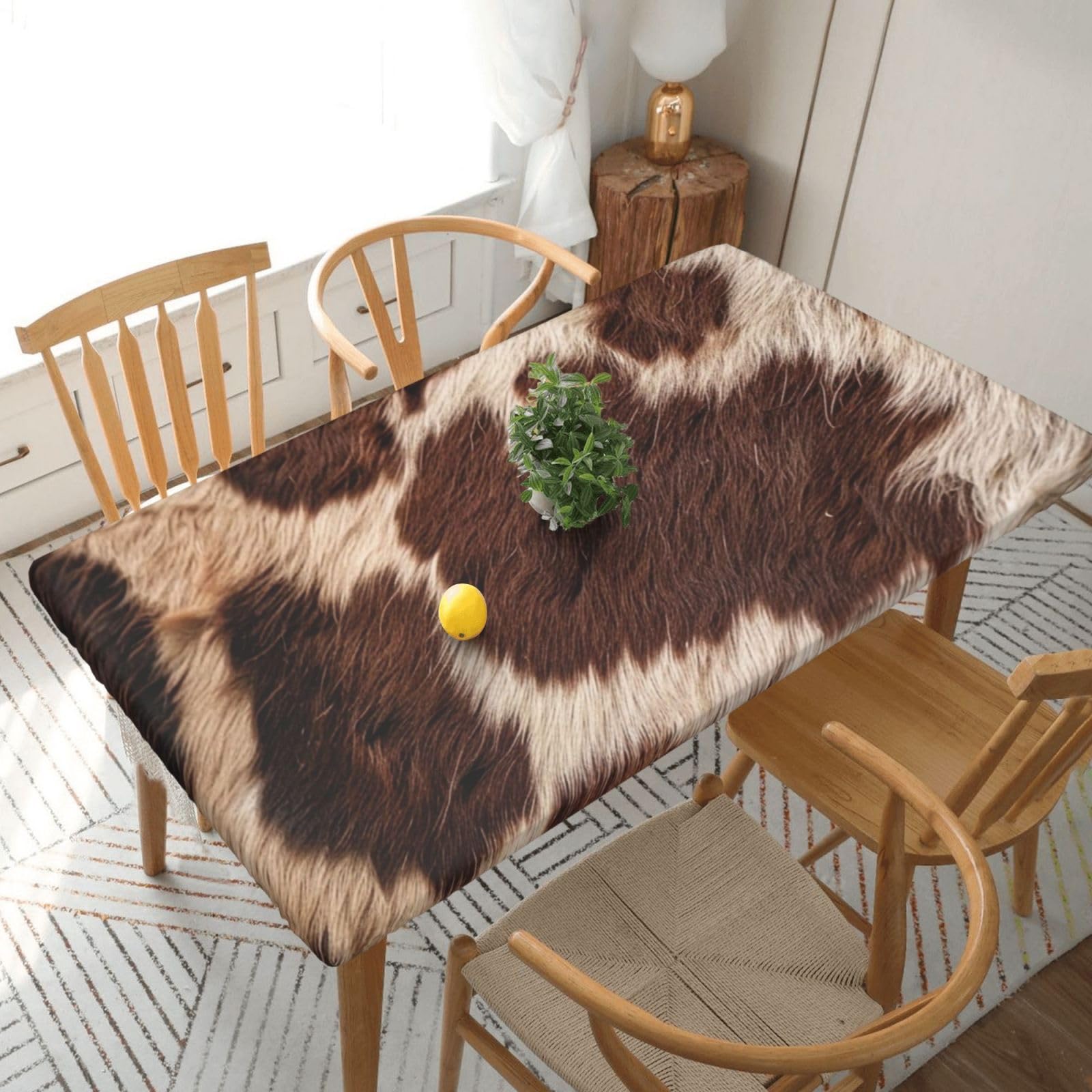 WPKJU Brown Cowhide Printed Tablecloths 5ft Rectangular Table Covers Washable Polyester Decorative Table Cloth for Dining Table Picnic Wedding