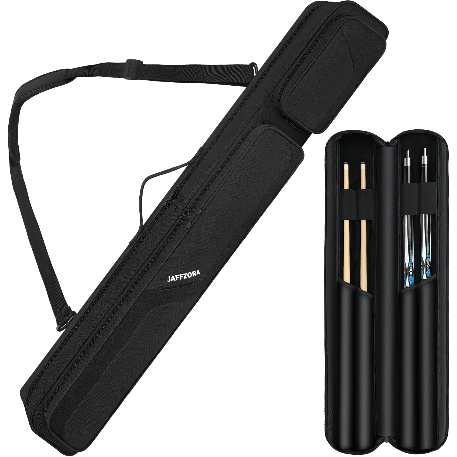 Pool Cue Case 2x2, Pool Stick Carrying Case Holds 2 Butts and 2 Shafts