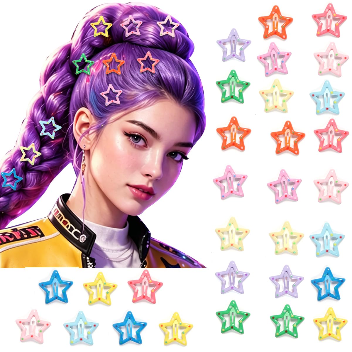 AICase Kpop Merch Toys 30 PCS Star Hair Clips, 1.18 Inch Y2K Accessories Snap Hair Clips,Star Barrettes Accessories for Demon Hunters Cosplay Costume,Birthday Party favors Rave Decor Girls Women