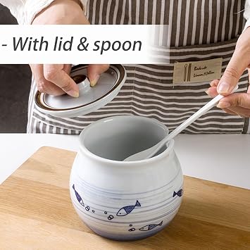 Dxcaicc Ceramic Food Storage Container with Lid,Kitchen Storage Holder Jar,Multifunctional Ceramic Organizer,Coffee, Tea, Sugar, Flour,B