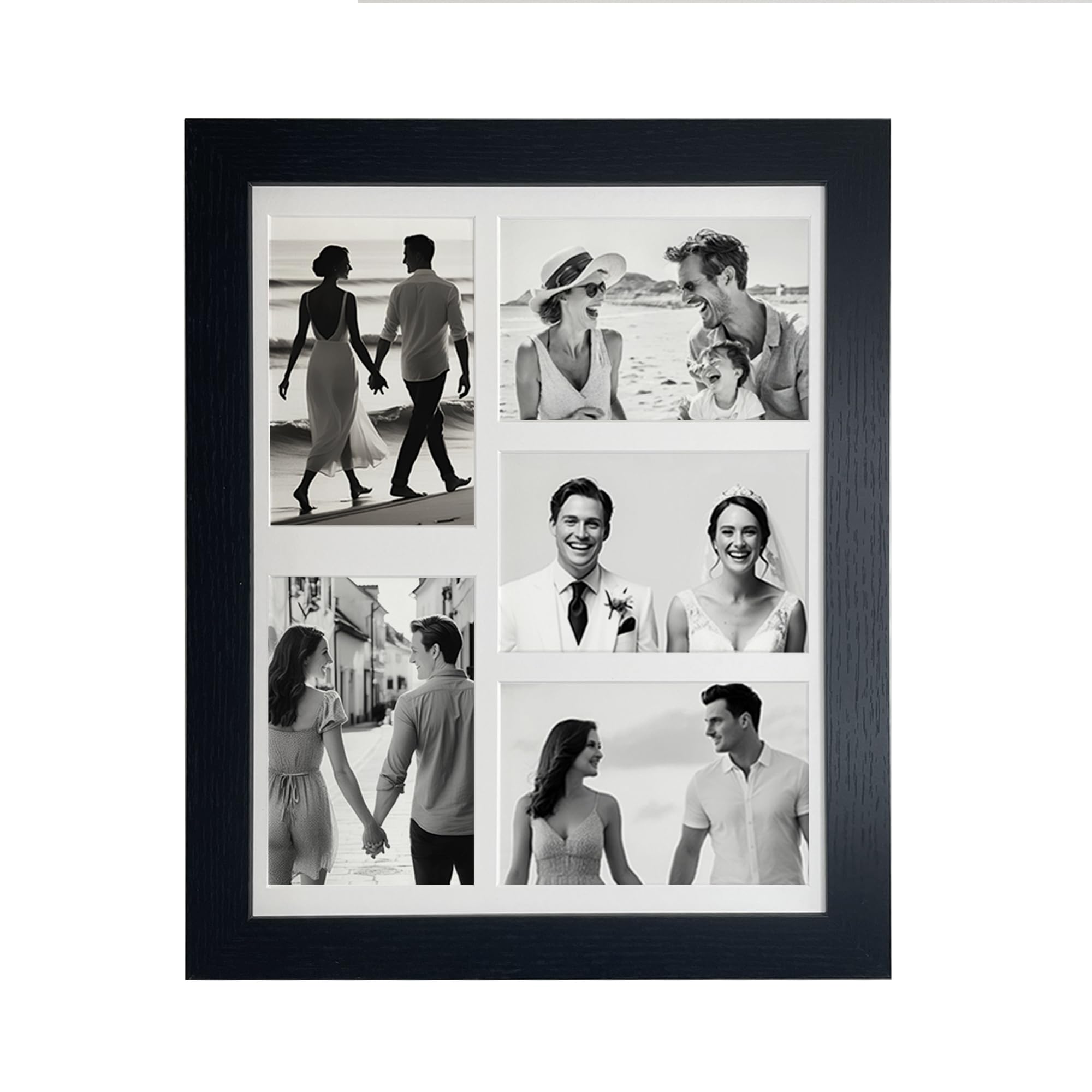 Aryllis Multi Aperture 14x11 Picture Frame, Black, 14x11 Frame with Mount for 5 6x4 photos