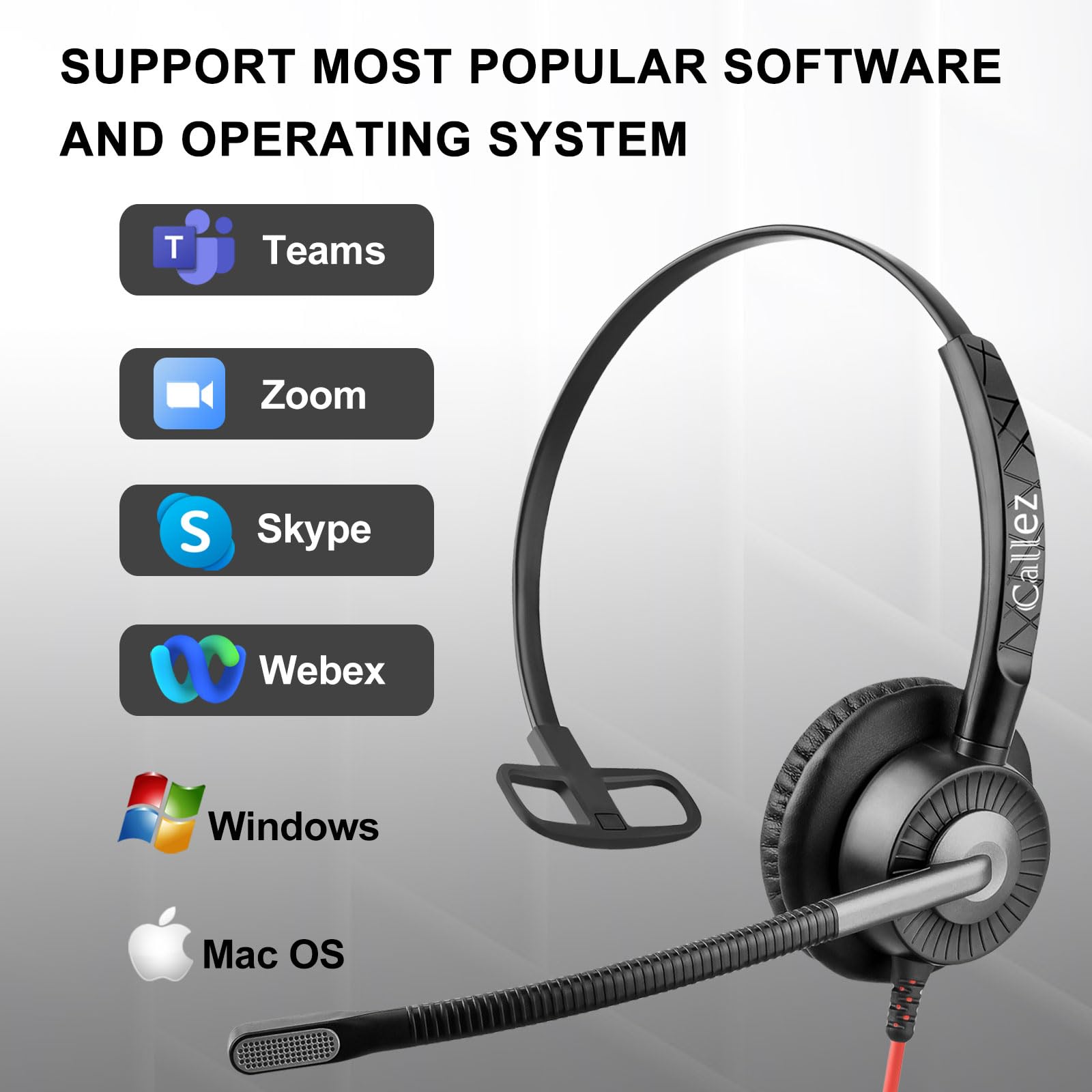 Callez Cuffie PC con Microfono Doppio ENC Cancellazione del Rumore, Cuffie USB Auricolare Computer con Pulsante Teams per Teams Zoom Skype Ufficio Lavoro Videoconferenze Call Center