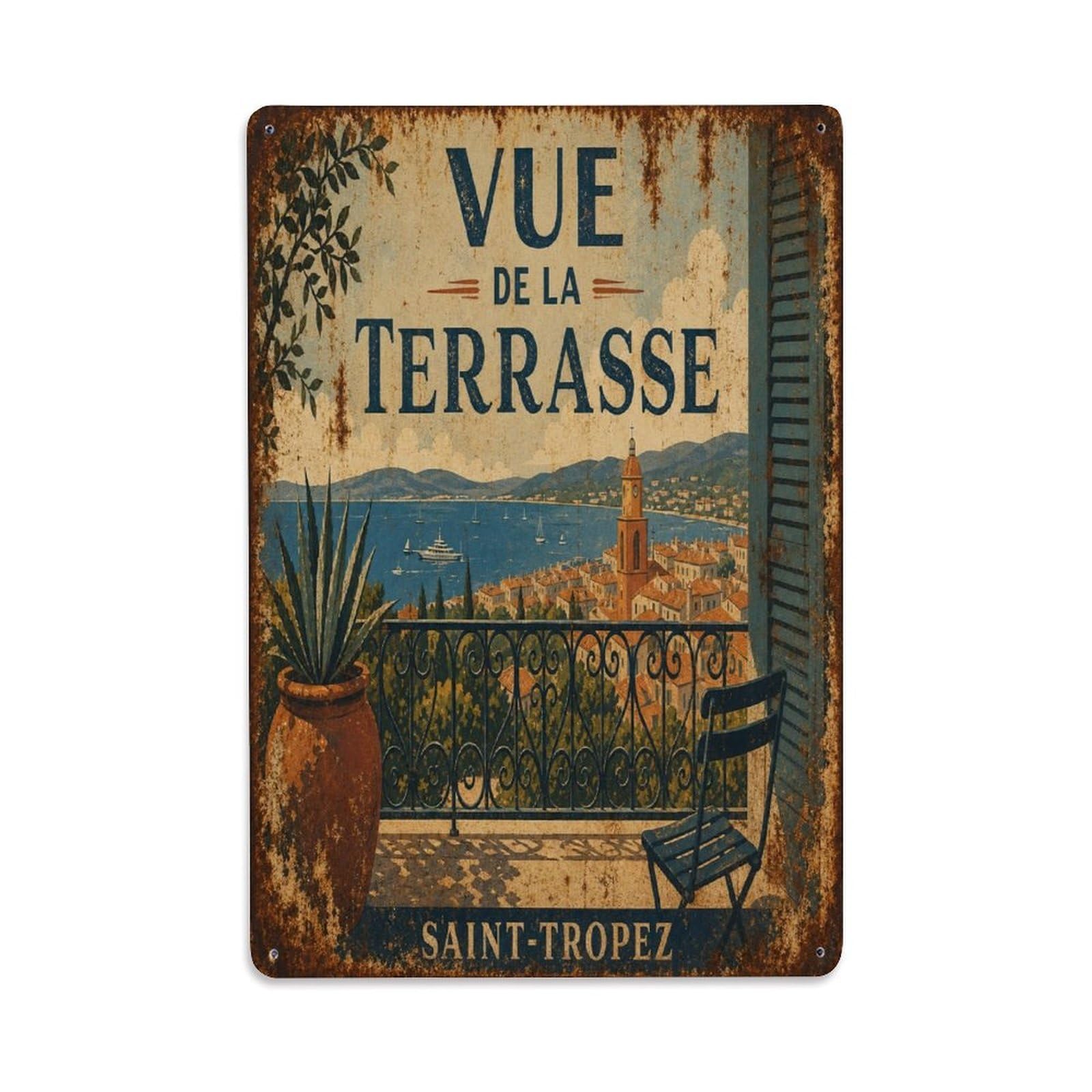 Heritage French Village Travel Provence Old Town Metal Tin Sign Plaque Wall Decor for Cafe, Man Cave, Club Bar, Office, Home Garden Round Metal Poster 8x12Inch