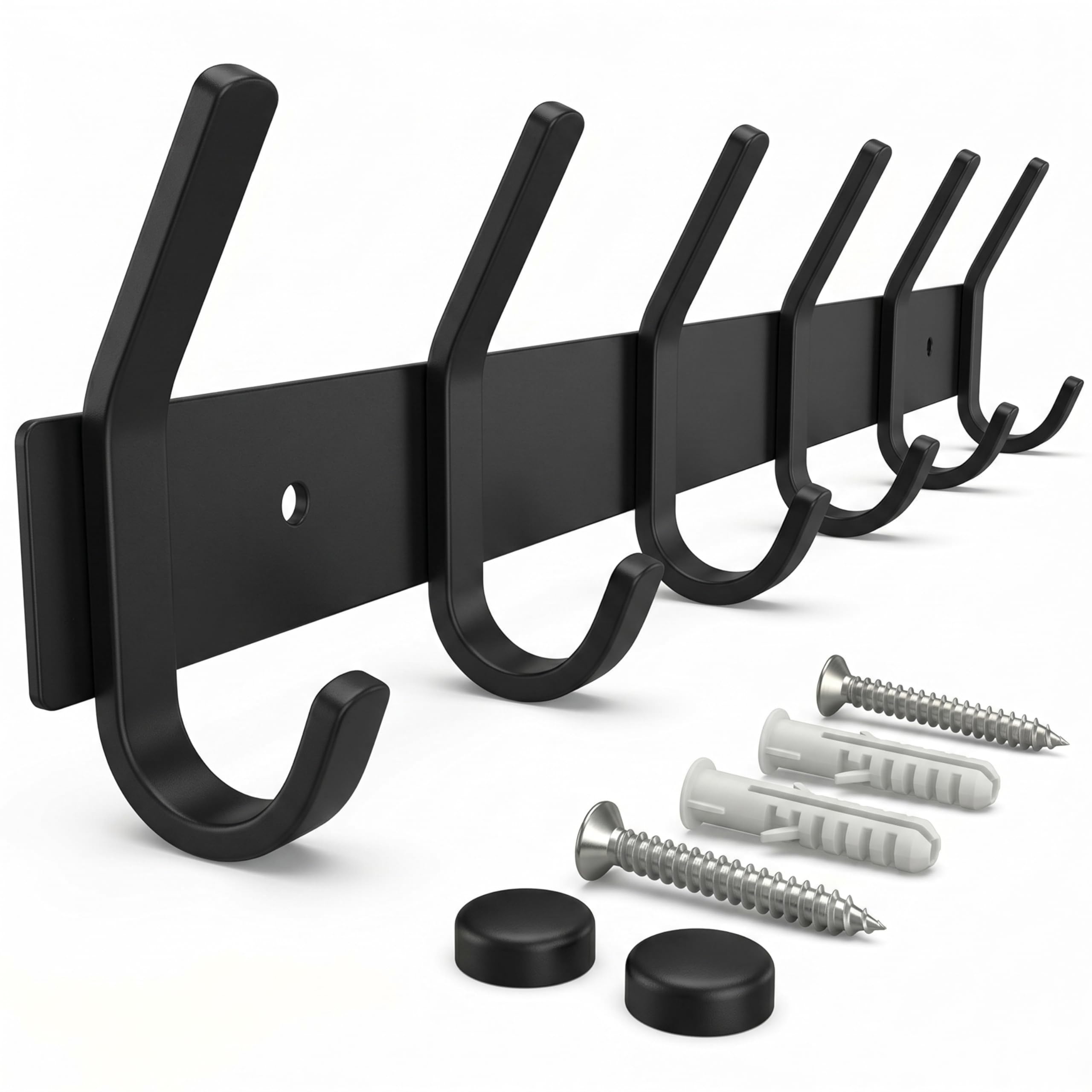 Sayoneyes Black Matte Coat Rack Wall Mount With 6 Double Hooks For Hanging – 17 Inch Heavy Duty Sus304 Stainless Steel Rustic Coat Hooks – Hat, Clothes, Purse, Towel Wall Hooks – 1 Pack