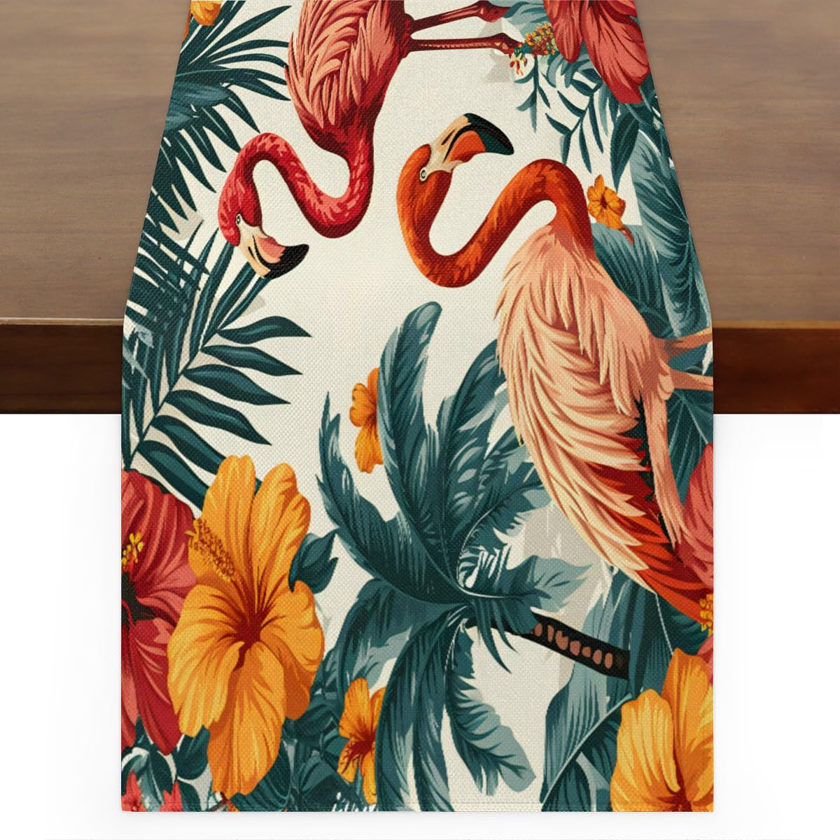 Chemin de table vert tropical de 183 cm en tissu imprimé botanique premium