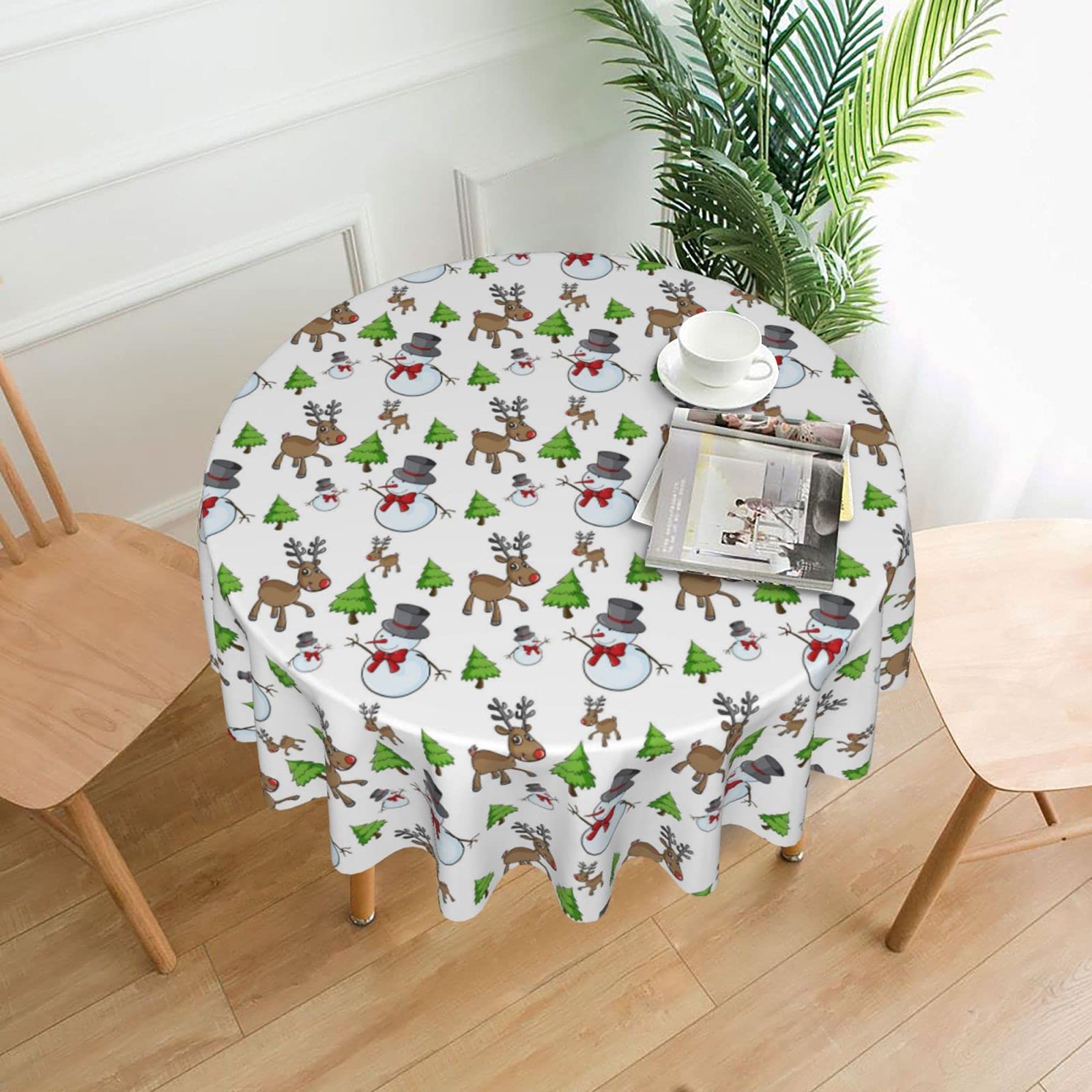 WKSGDSG Round Tablecloth 60 Inch/152 Cm, Merry Christmas Happy Table Cover Wipeable Washable Farmhouse Tablecloths For Party Decorative Wrinkle Resistant Table Cloth For Round Tables, Easy To Clean