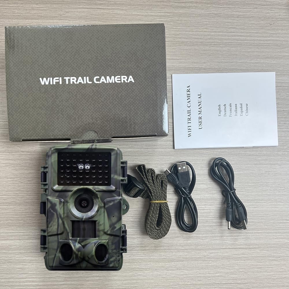 WLAN Wildkamera 4K 64MP mit 32GB Speicherkarte, Wildkamera mit Nachtsicht, 0,05s Auslöser Bewegung aktiviert, IP67 wasserdicht 30m 130° Weitwinkel 46 Infrarot-LEDs ohne Leuchten