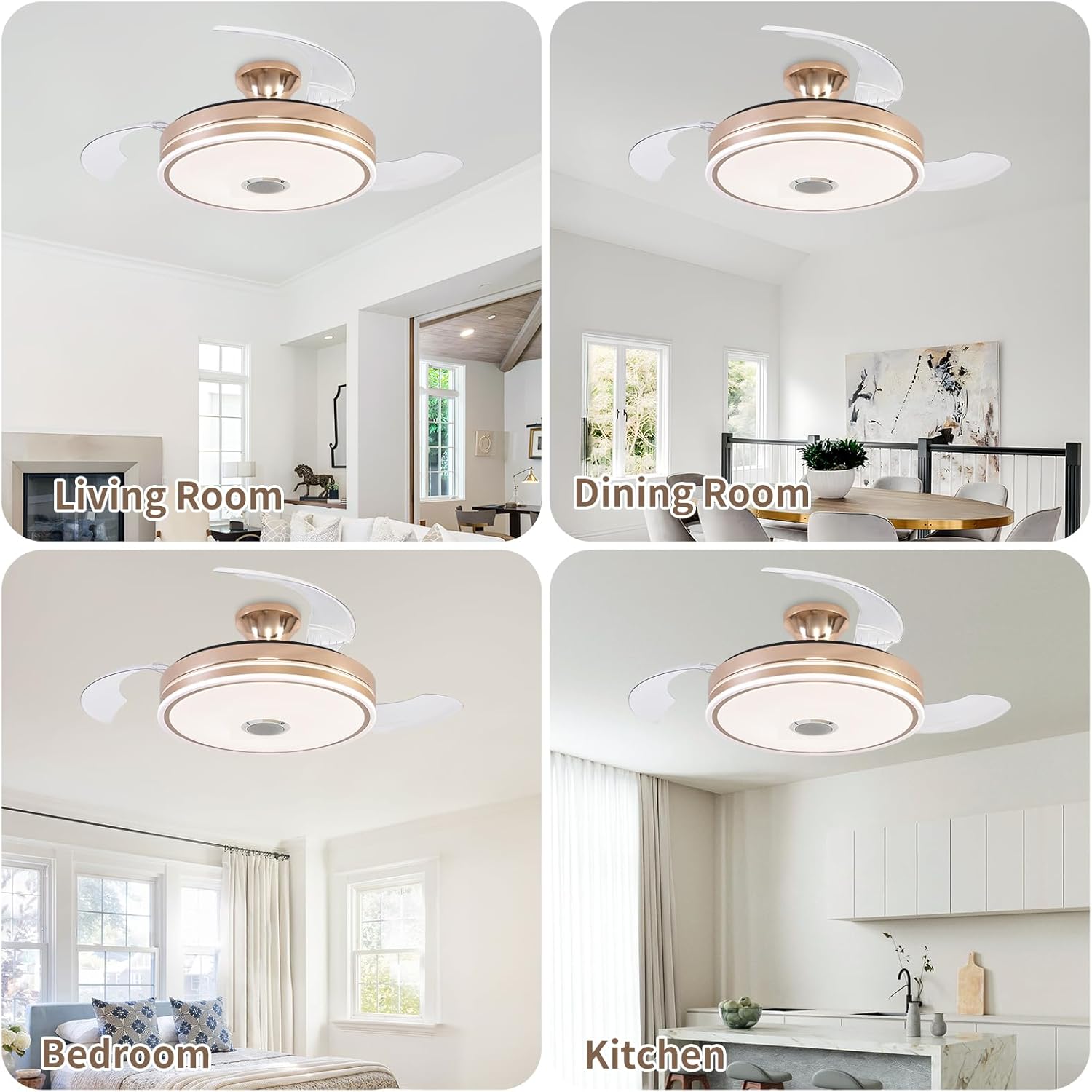 Bluetooth Ceiling Fan, 42 Inch Modern Low Profile LED Ceiling Fan Lights with Remote Control Smart Ceiling Fans for Bedroom, Living Room