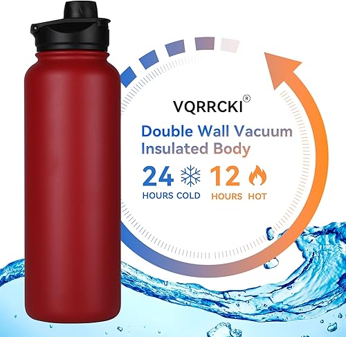 Miniatura 2 de Botella de agua aislada de 40 onzas con pajilla, botellas de agua deportivas de acero inoxidable con 2 tapas (pajilla y tapa de boca ancha),