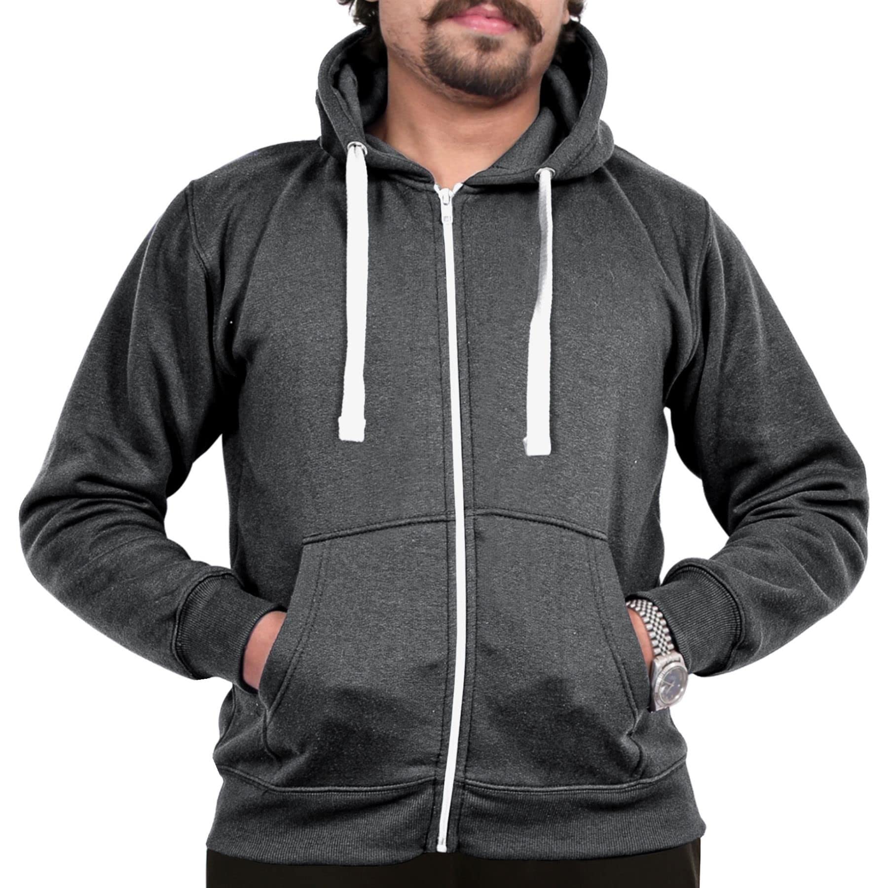 A2z Men's Charcoal Fleece Zipper Hooded Sweatshirt - Zipper L