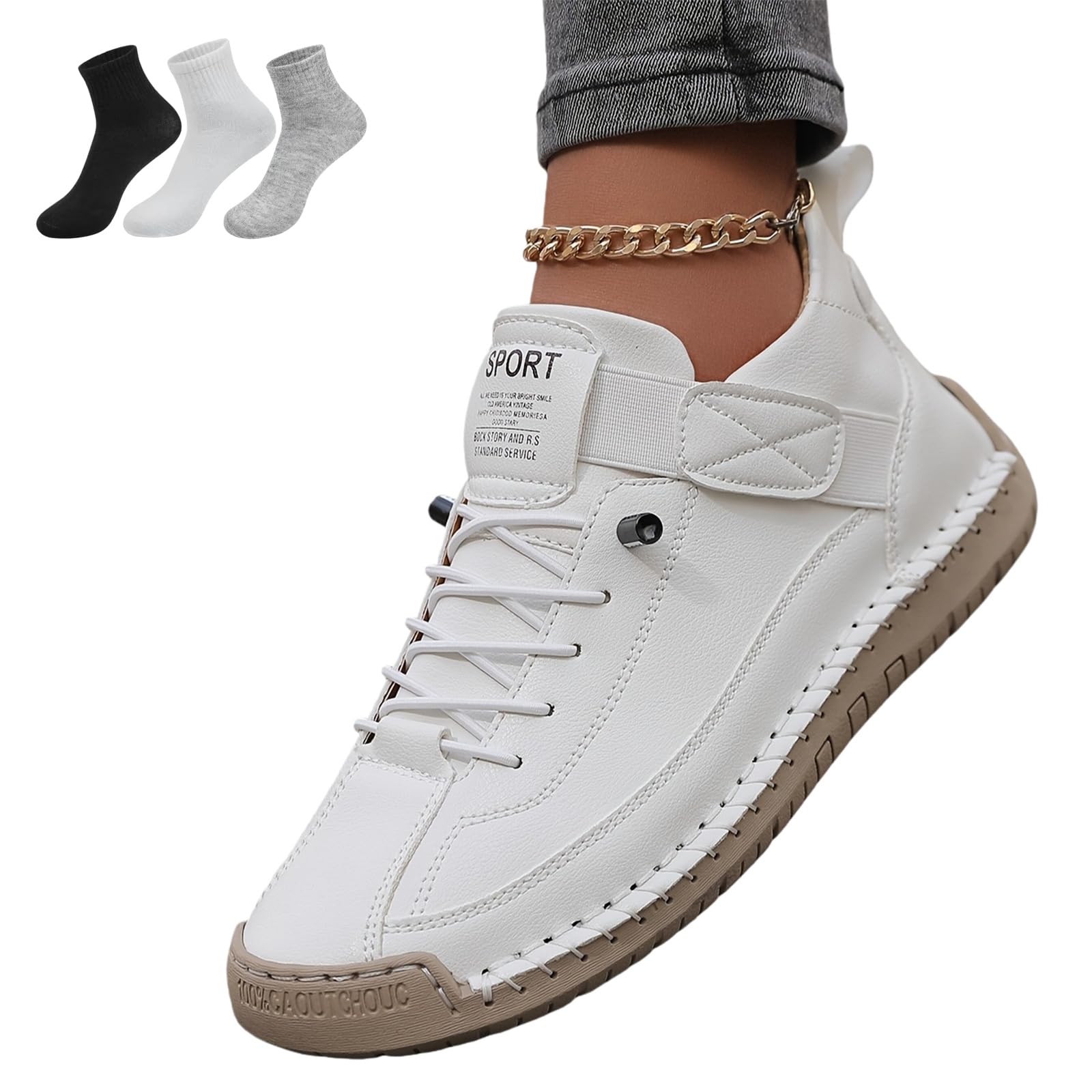 Zapatos deportivos de cuero para mujer, hechos a mano, cómodos, sin cordones, zapatos ortopédicos, blanco 1, 36 EU