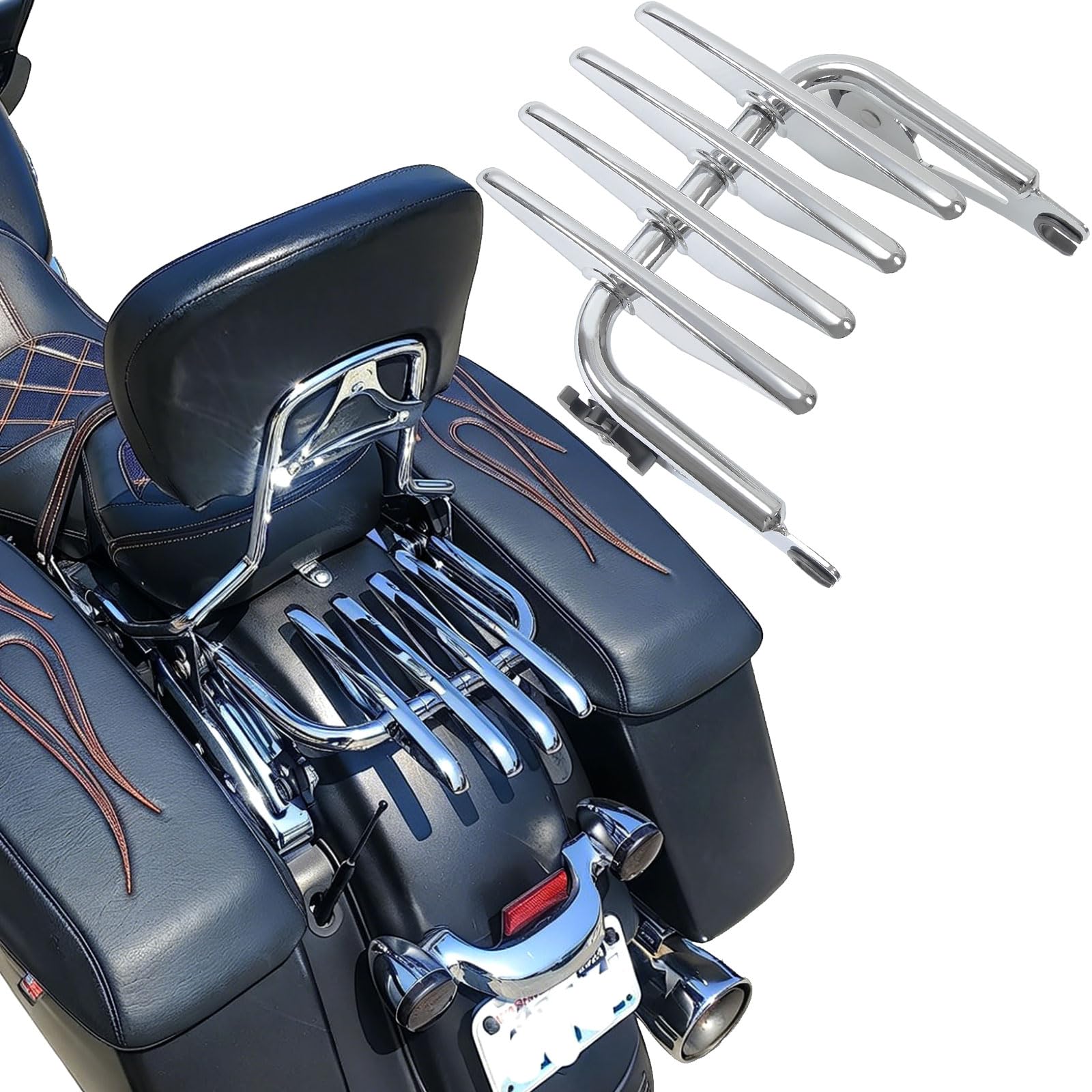 WOOGA Porte-Bagages arrière de Moto pour Cargo Support d'étagère Fits for Har&Le&y Davidson Street Glide Road King Special Road Glide (Chrome)