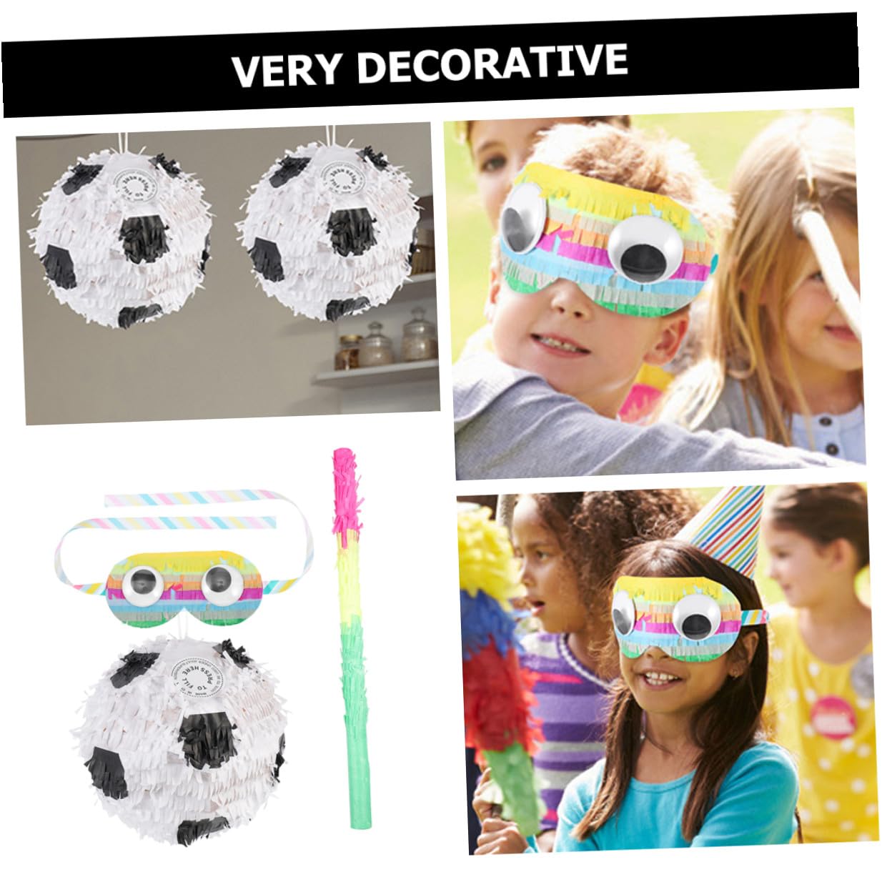 ifundom Piñata de Fútbol para Cumpleaños Infantiles 3 Piezas Iniciales Piñata de Balón de Fútbol Antifaz Material Ligero Resistente Decoración para Fiestas y Juegos Infantiles