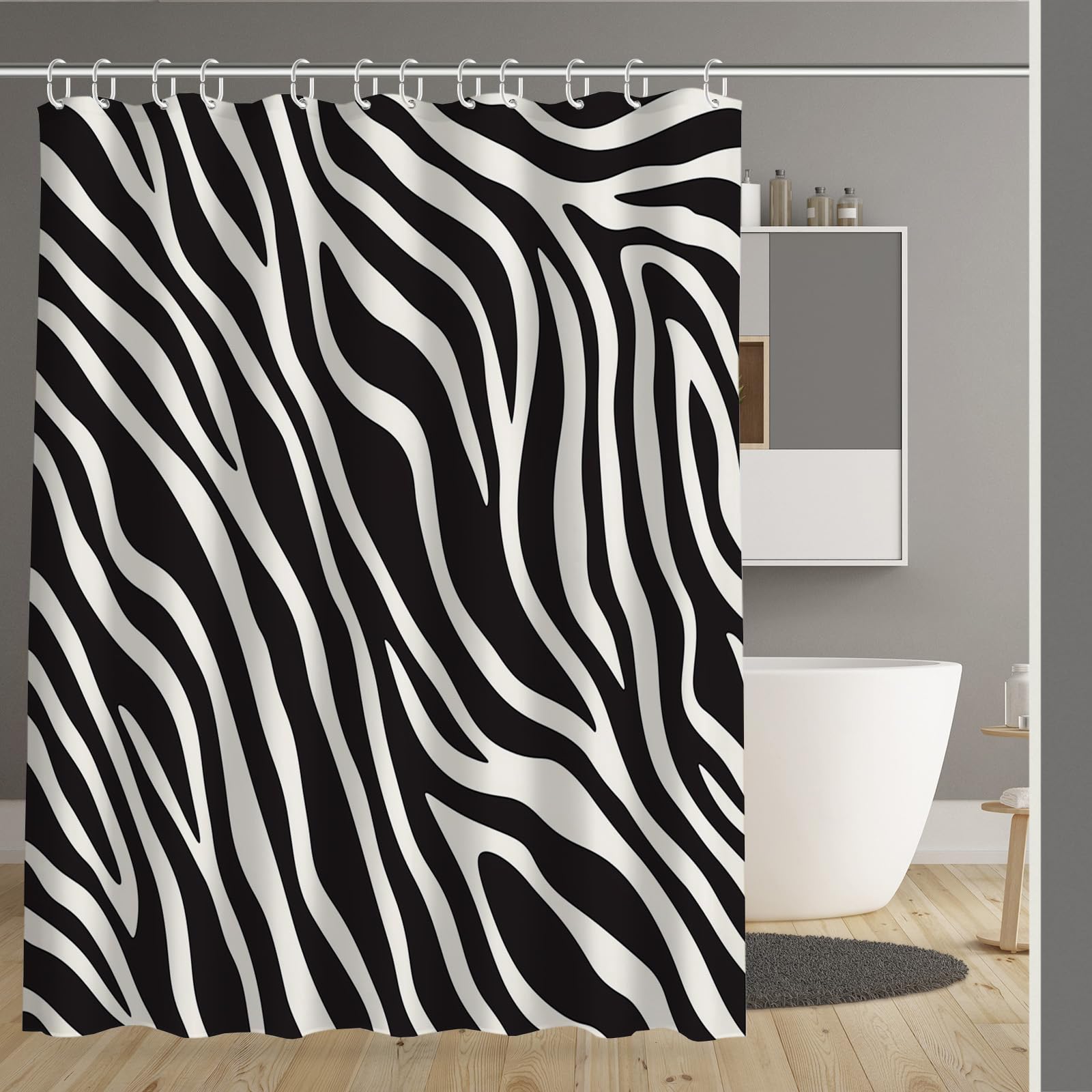 Rideau de douche lesté haut de gamme motif zèbre étanche 180 x 200 cm