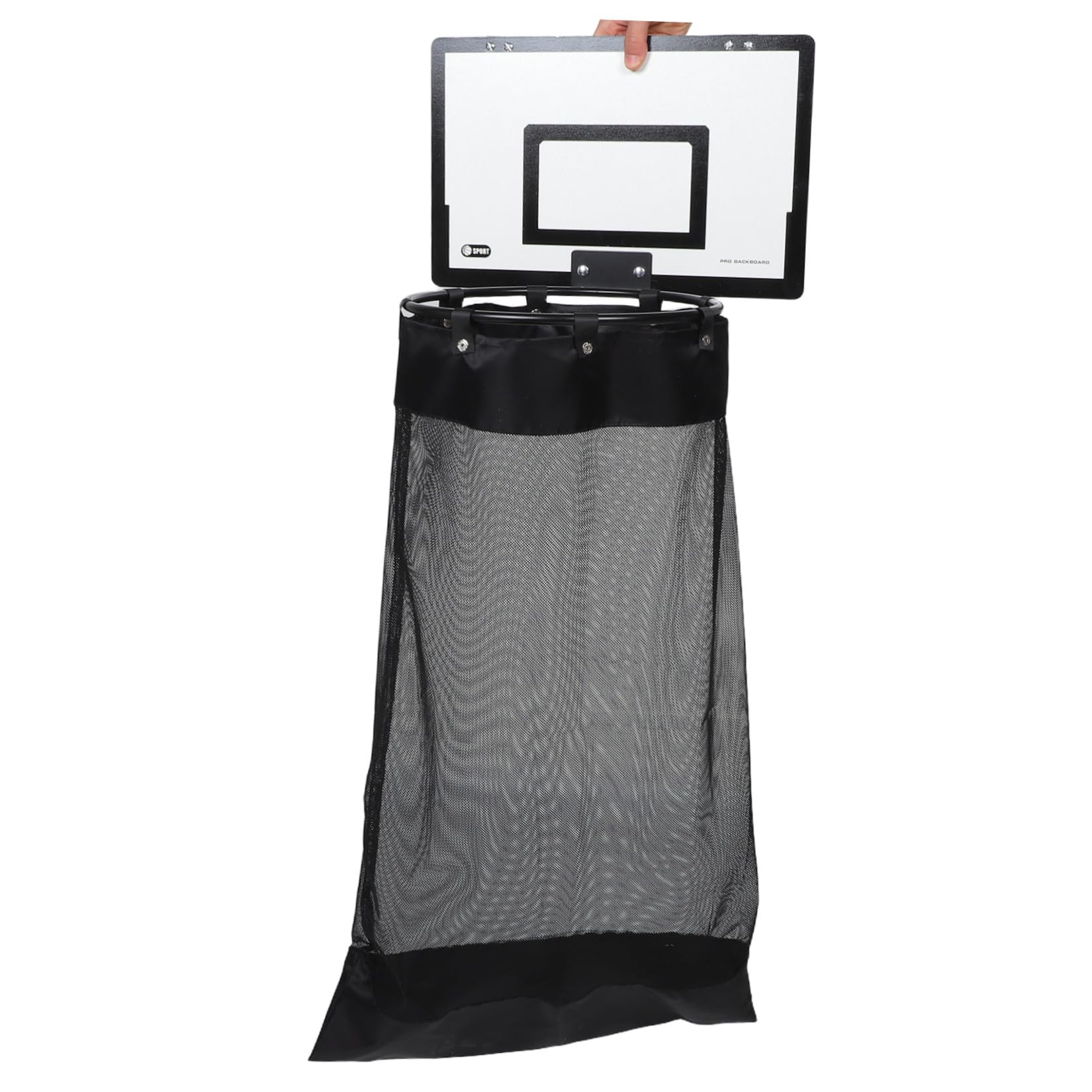 Basketballkorb Wäschekorb Schwarz mit Netz und Reißverschluss