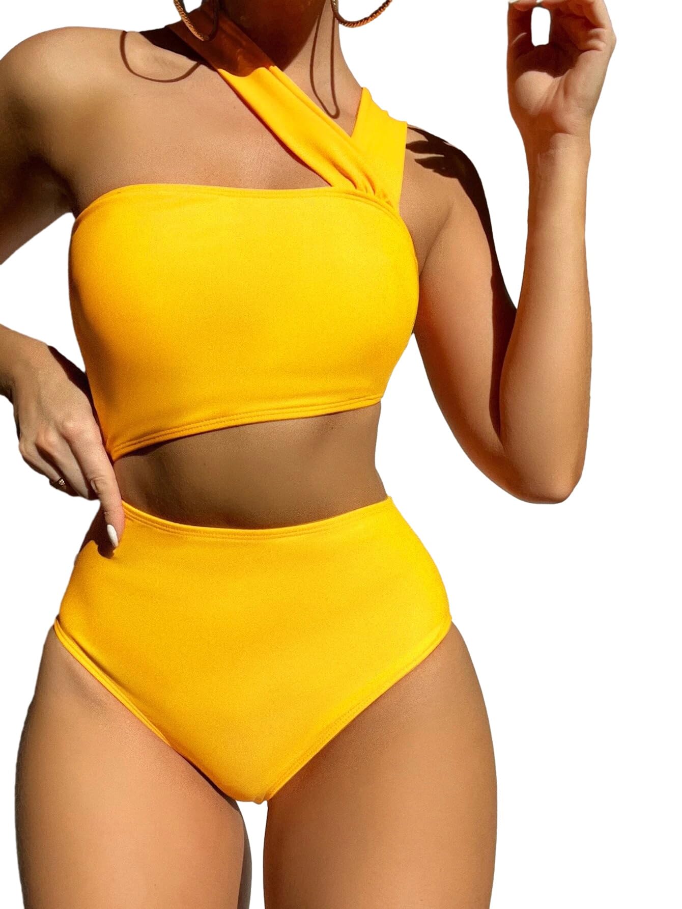Photo 1 of Lilosy Lace Up Open Back Cutout One Piece Swimsuit Cheeky String Tie Side Bathing Suit Medium Cutout Yellow